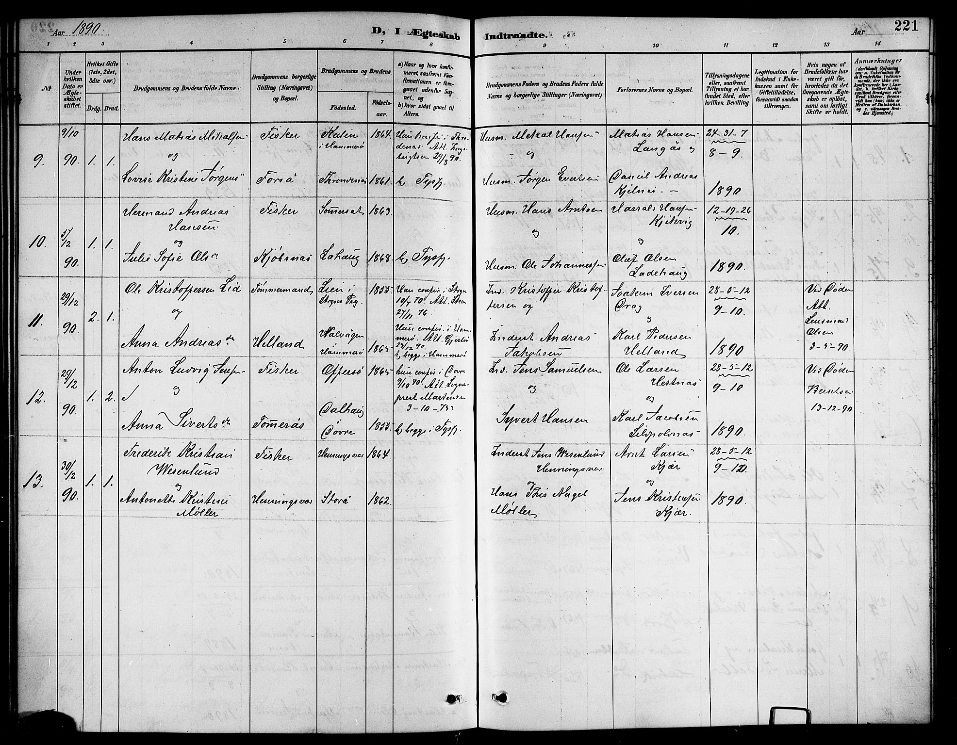 Ministerialprotokoller, klokkerbøker og fødselsregistre - Nordland, AV/SAT-A-1459/861/L0876: Parish register (copy) no. 861C02, 1887-1903, p. 221