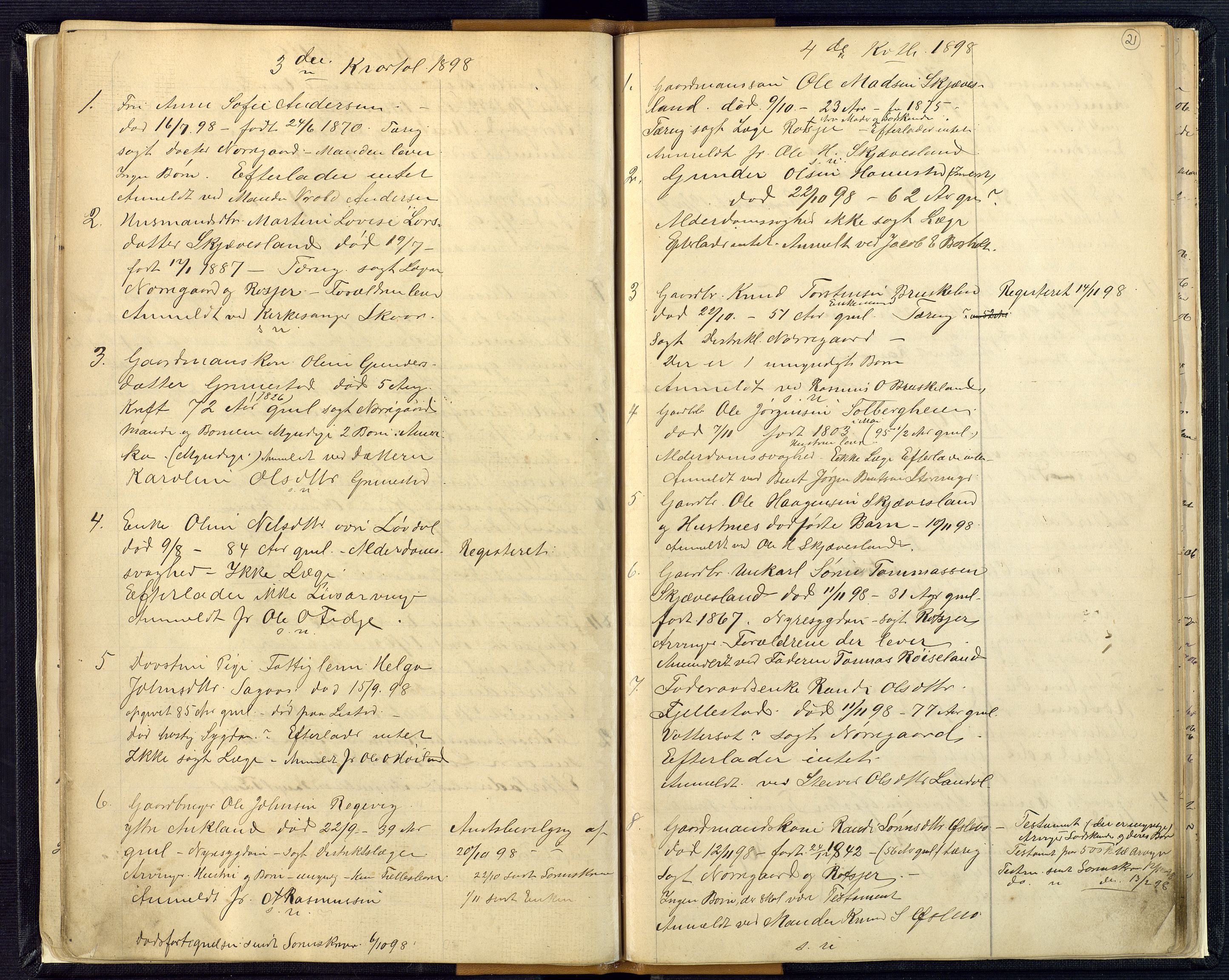 Mandal sorenskriveri, AV/SAK-1221-0005/001/H/Ha/L0016: Dødsfall Øyslebø og Laudal nr 15, 1882-1913, p. 21