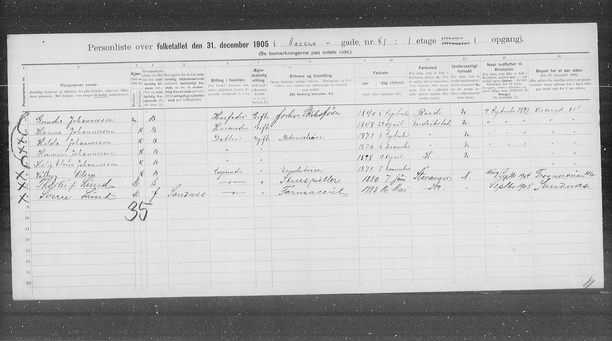 OBA, Municipal Census 1905 for Kristiania, 1905, p. 40433