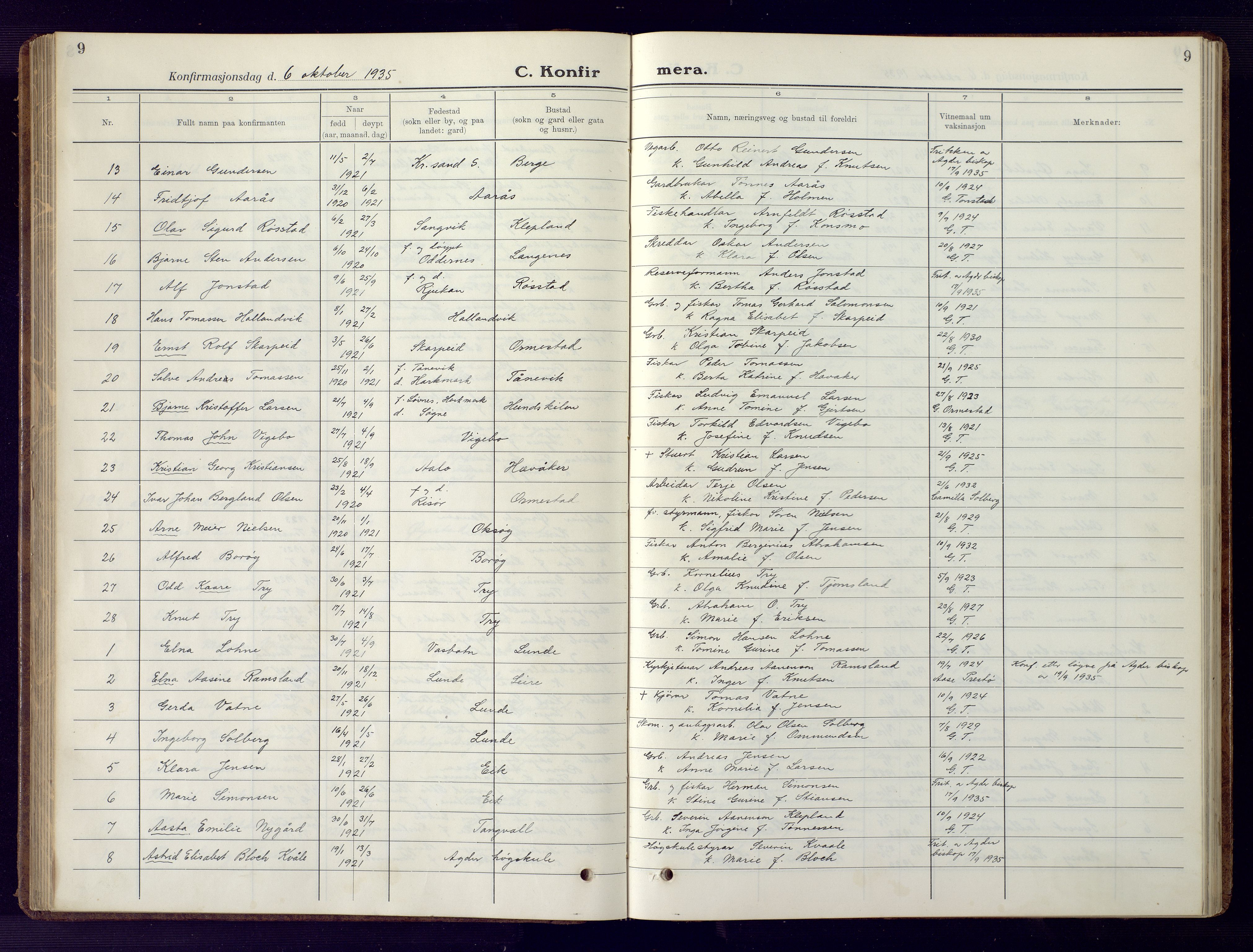 Søgne sokneprestkontor, SAK/1111-0037/F/Fb/Fbb/L0008: Parish register (copy) no. B 8, 1932-1949, p. 9