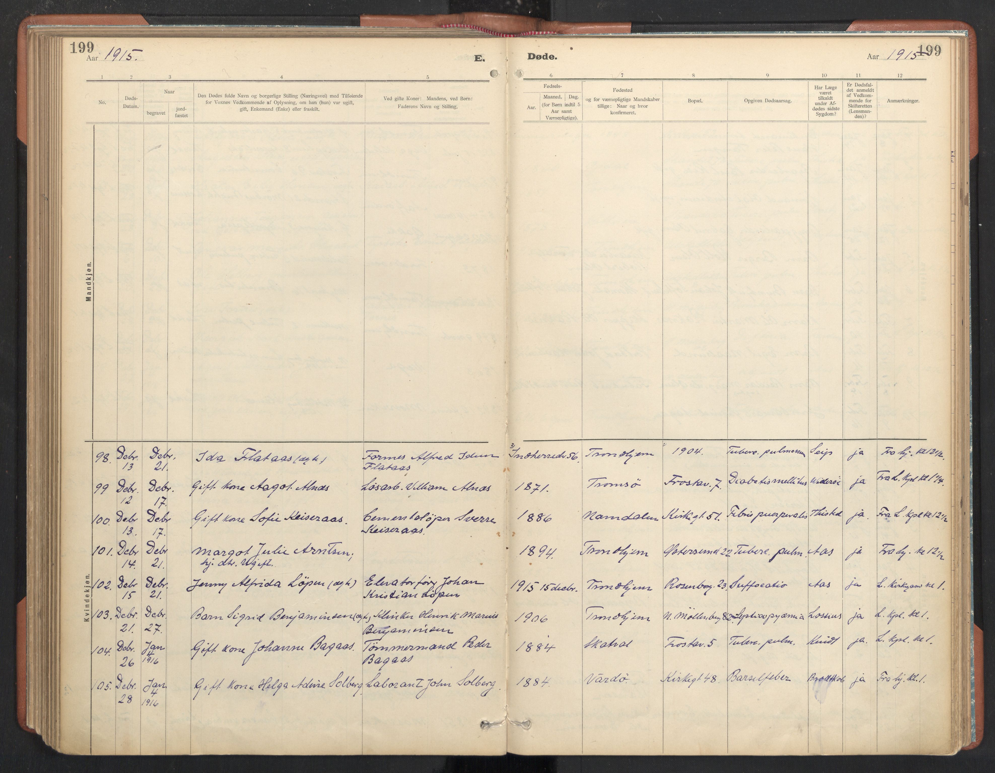 Ministerialprotokoller, klokkerbøker og fødselsregistre - Sør-Trøndelag, SAT/A-1456/605/L0244: Parish register (official) no. 605A06, 1908-1954, p. 199