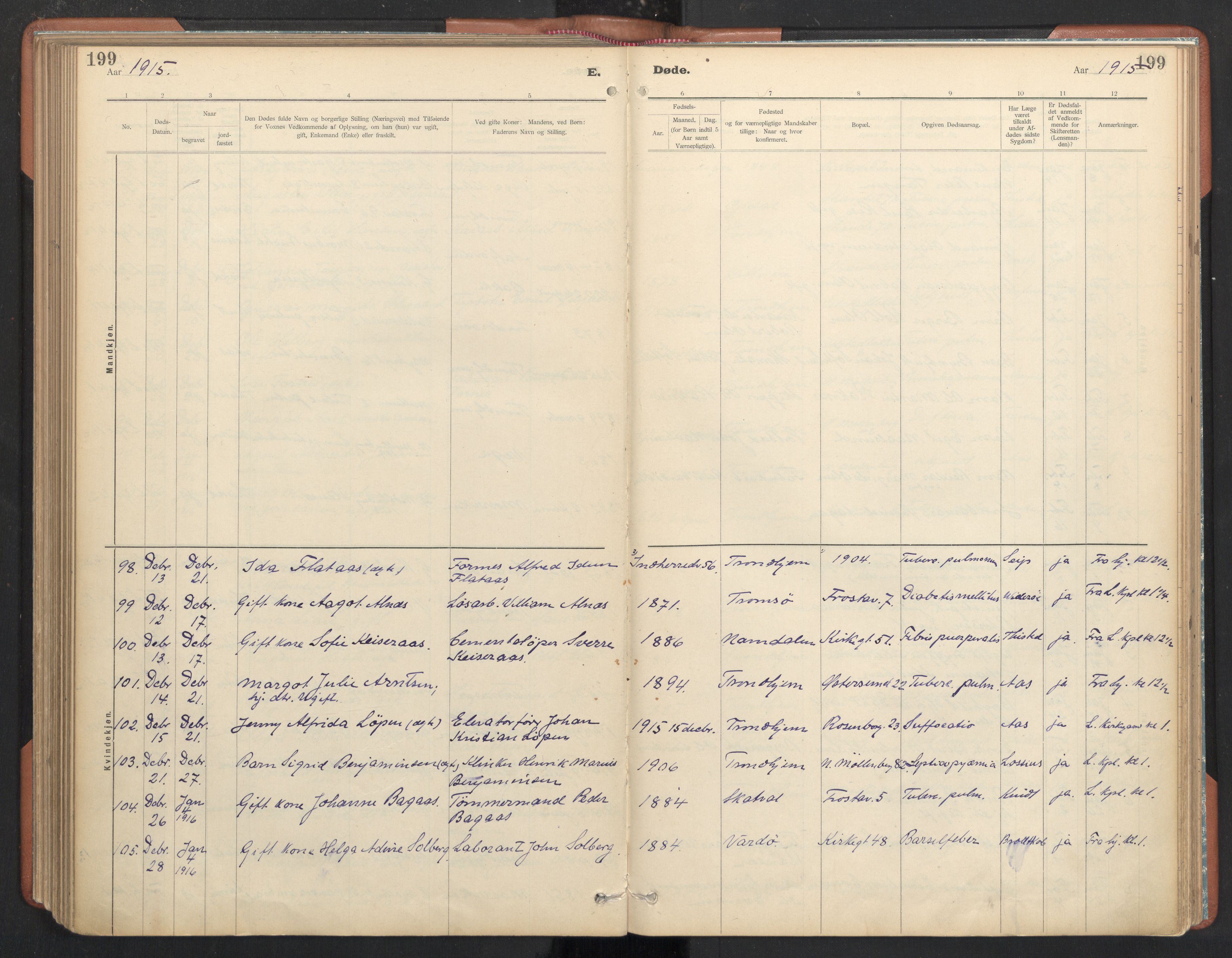 Ministerialprotokoller, klokkerbøker og fødselsregistre - Sør-Trøndelag, AV/SAT-A-1456/605/L0244: Parish register (official) no. 605A06, 1908-1954, p. 199