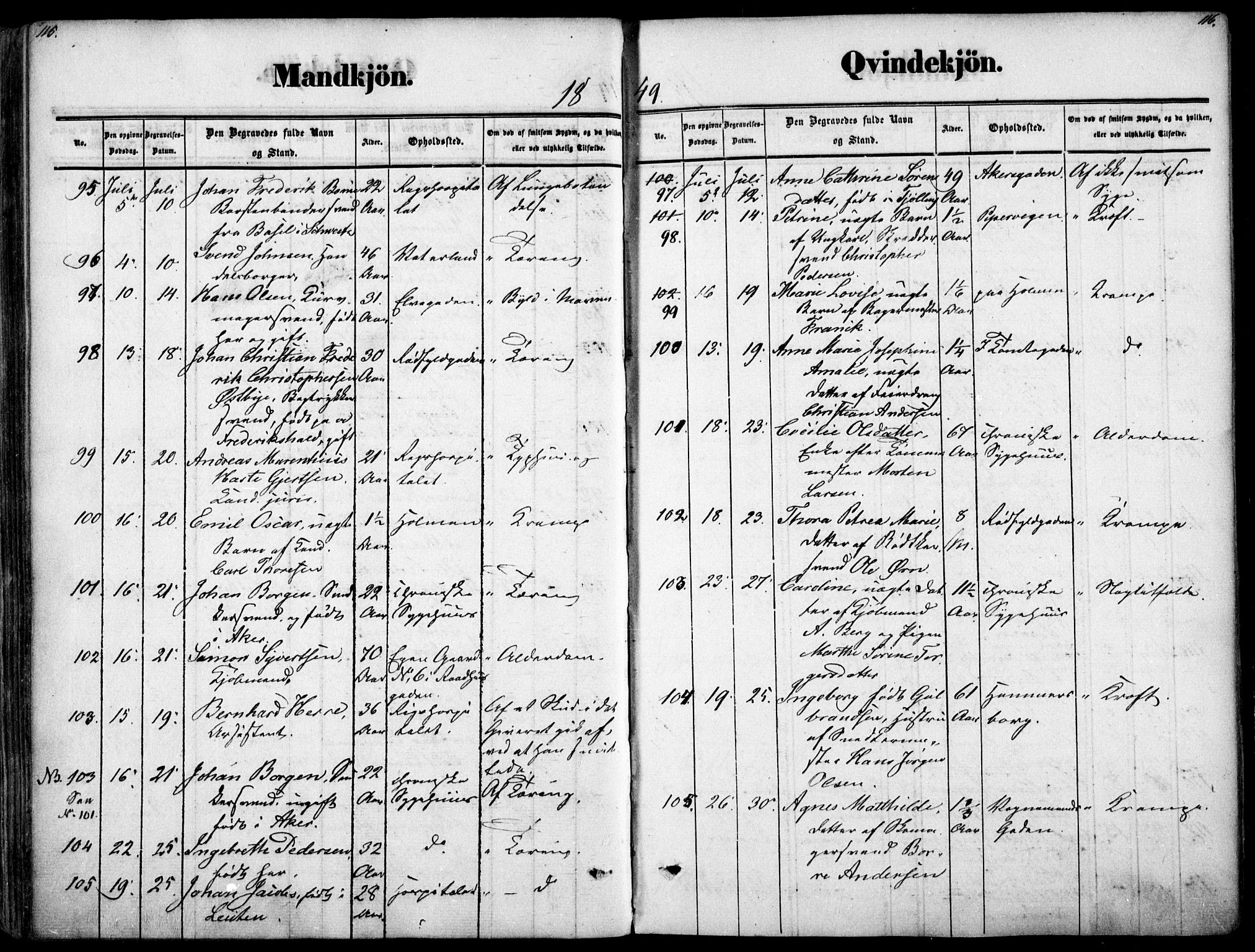 Oslo domkirke Kirkebøker, SAO/A-10752/F/Fa/L0025: Parish register (official) no. 25, 1847-1867, p. 115-116