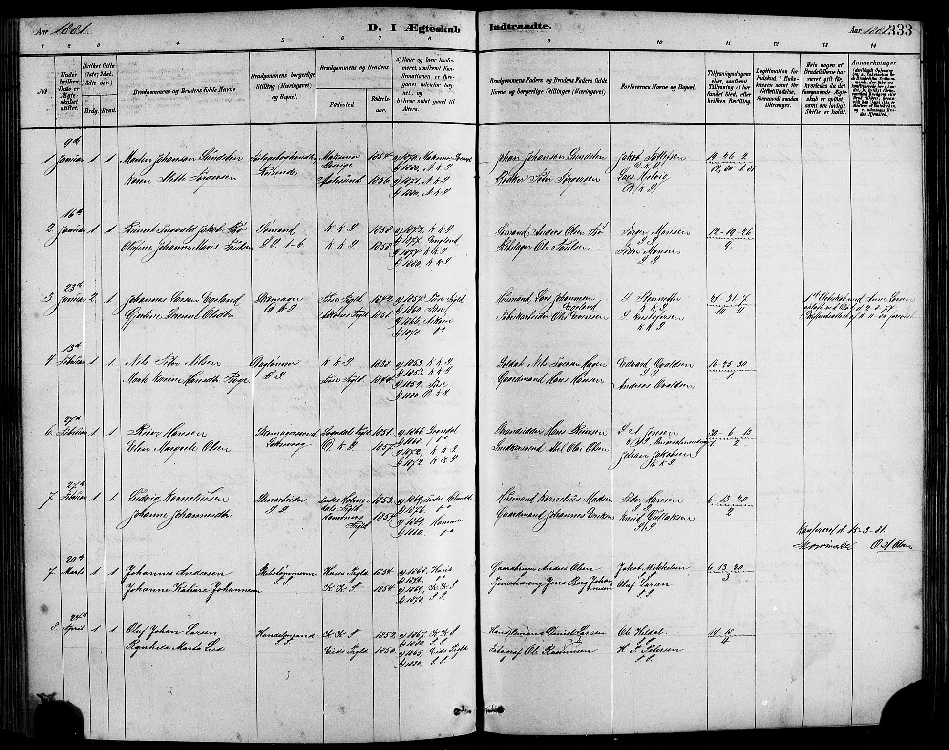 Sandviken Sokneprestembete, AV/SAB-A-77601/H/Hb/L0001: Parish register (copy) no. A 2, 1879-1892, p. 333