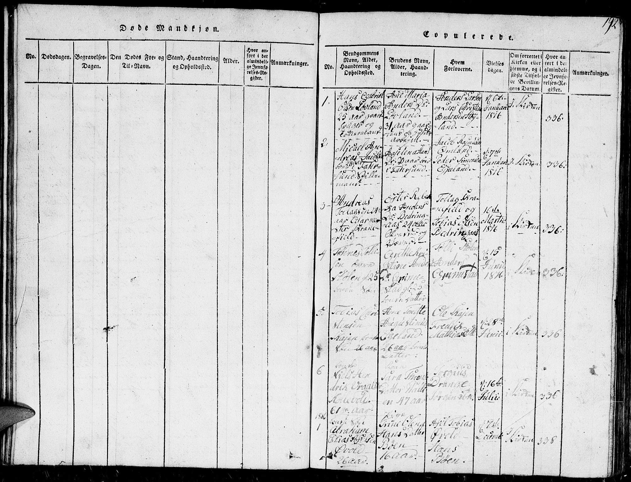 Herad sokneprestkontor, SAK/1111-0018/F/Fb/Fba/L0001: Parish register (copy) no. B 1, 1815-1852, p. 192
