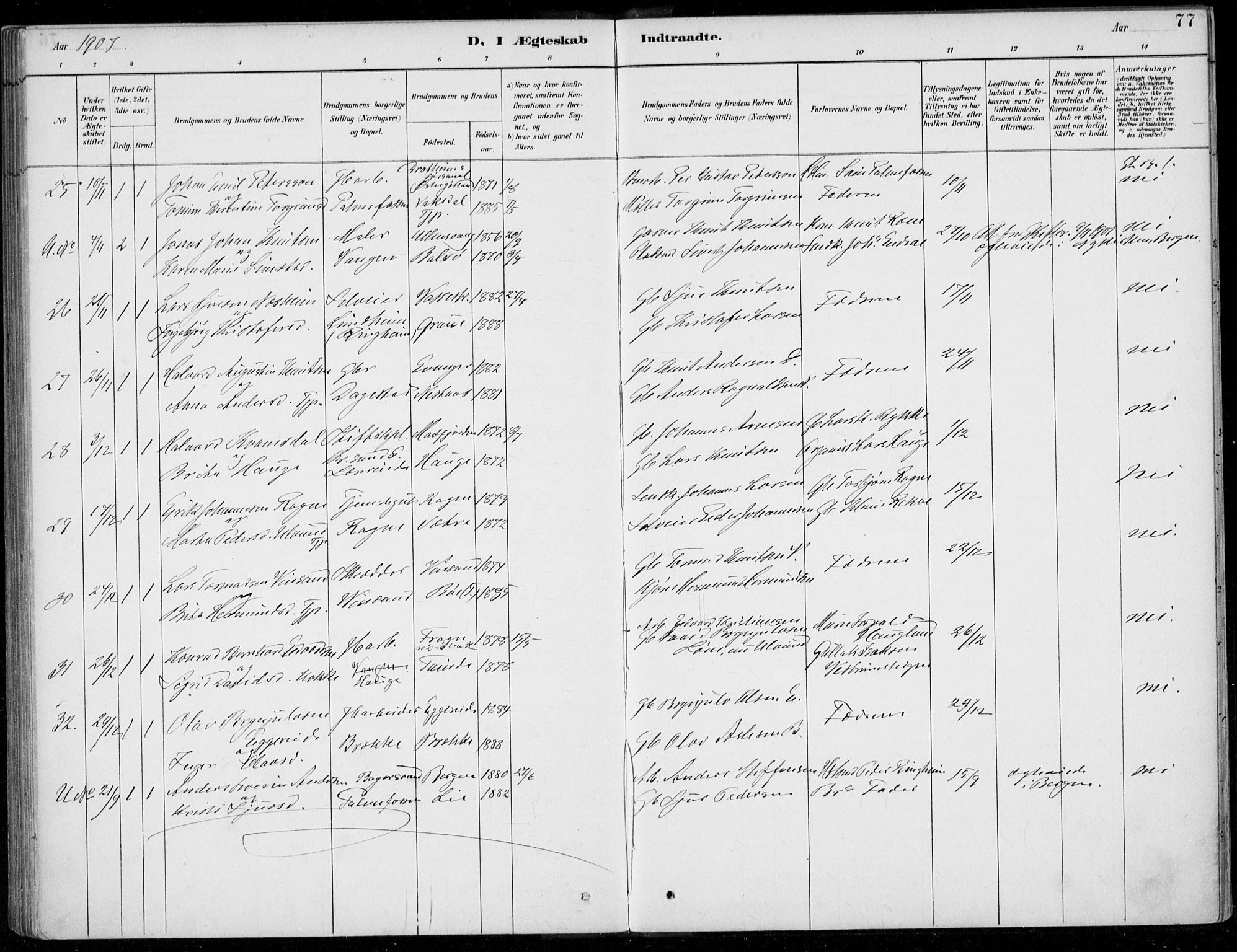 Voss sokneprestembete, AV/SAB-A-79001/H/Haa: Parish register (official) no. C  1, 1887-1915, p. 77