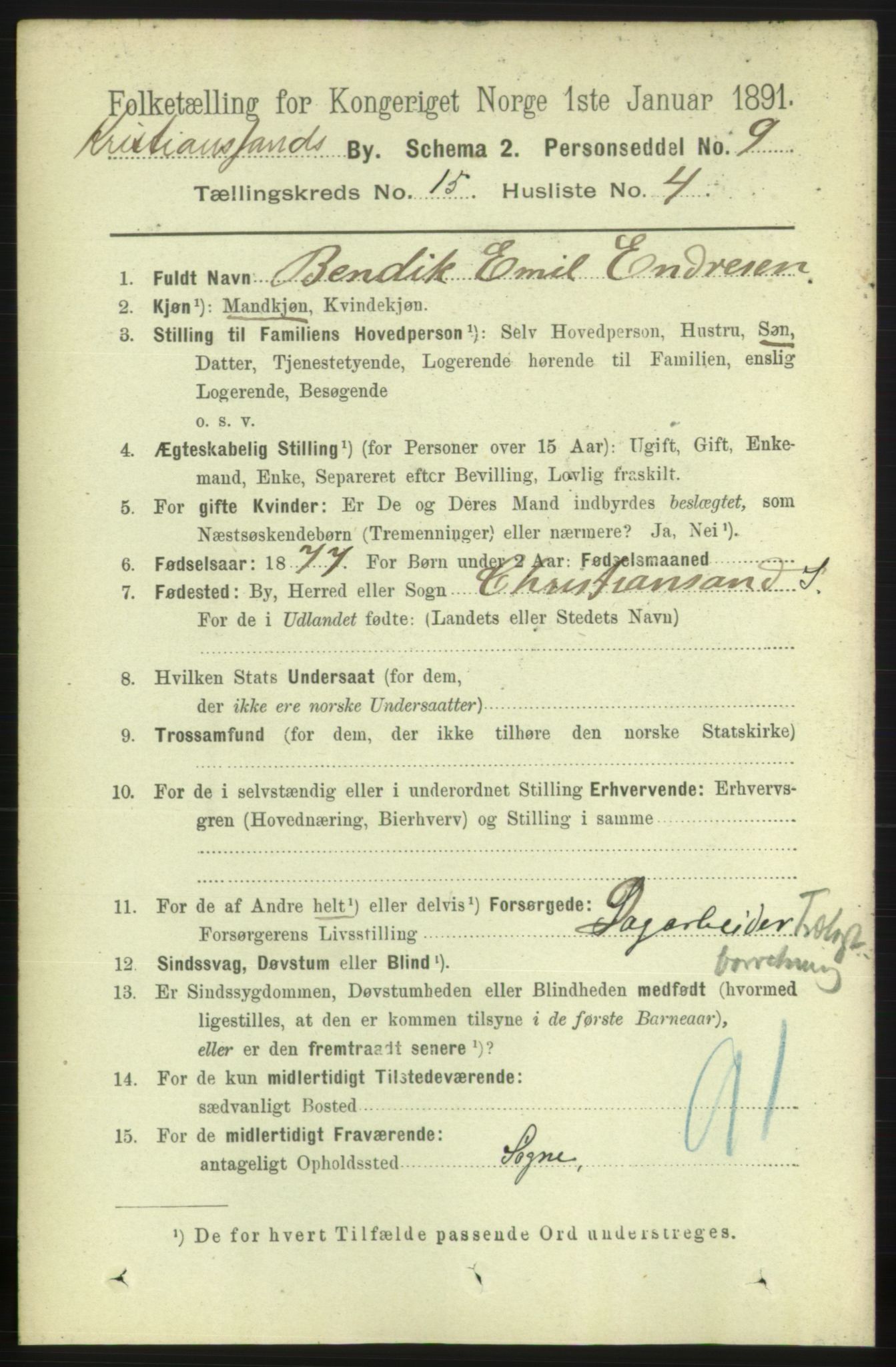 RA, 1891 census for 1001 Kristiansand, 1891, p. 6341