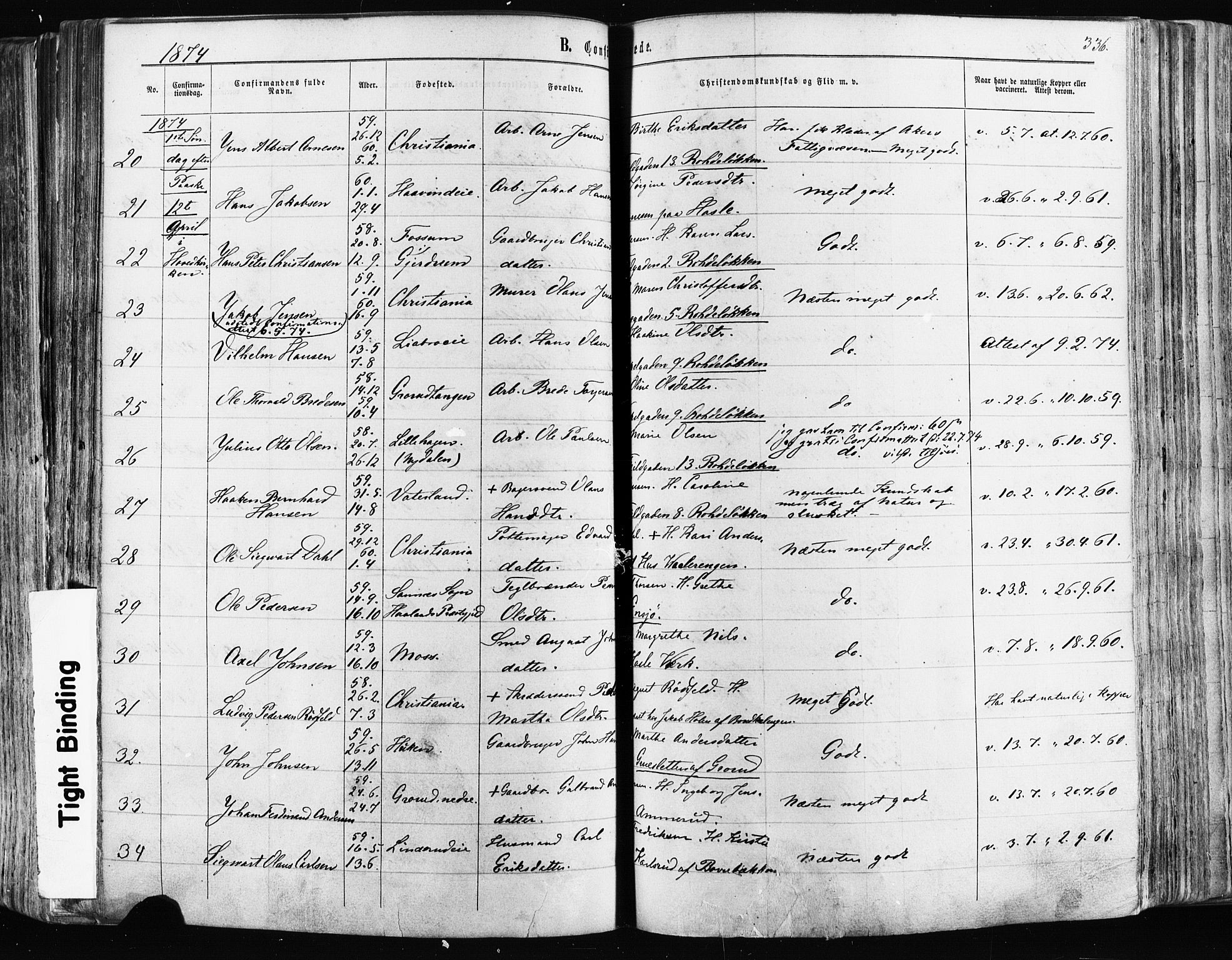 Østre Aker prestekontor Kirkebøker, SAO/A-10840/F/Fa/L0003: Parish register (official) no. I 3, 1869-1875, p. 336