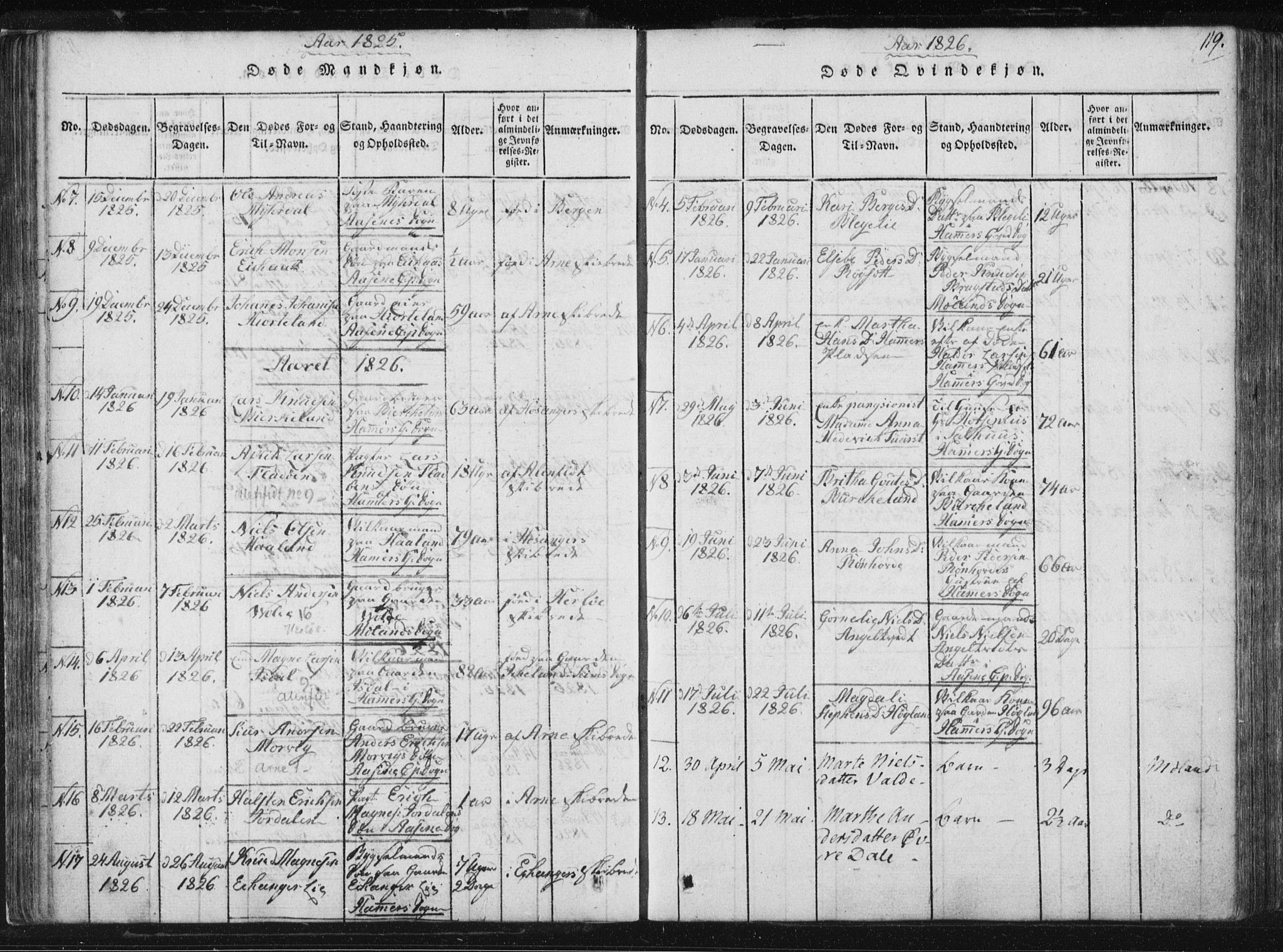 Hamre sokneprestembete, SAB/A-75501/H/Ha/Haa/Haaa/L0010: Parish register (official) no. A 10, 1816-1826, p. 119
