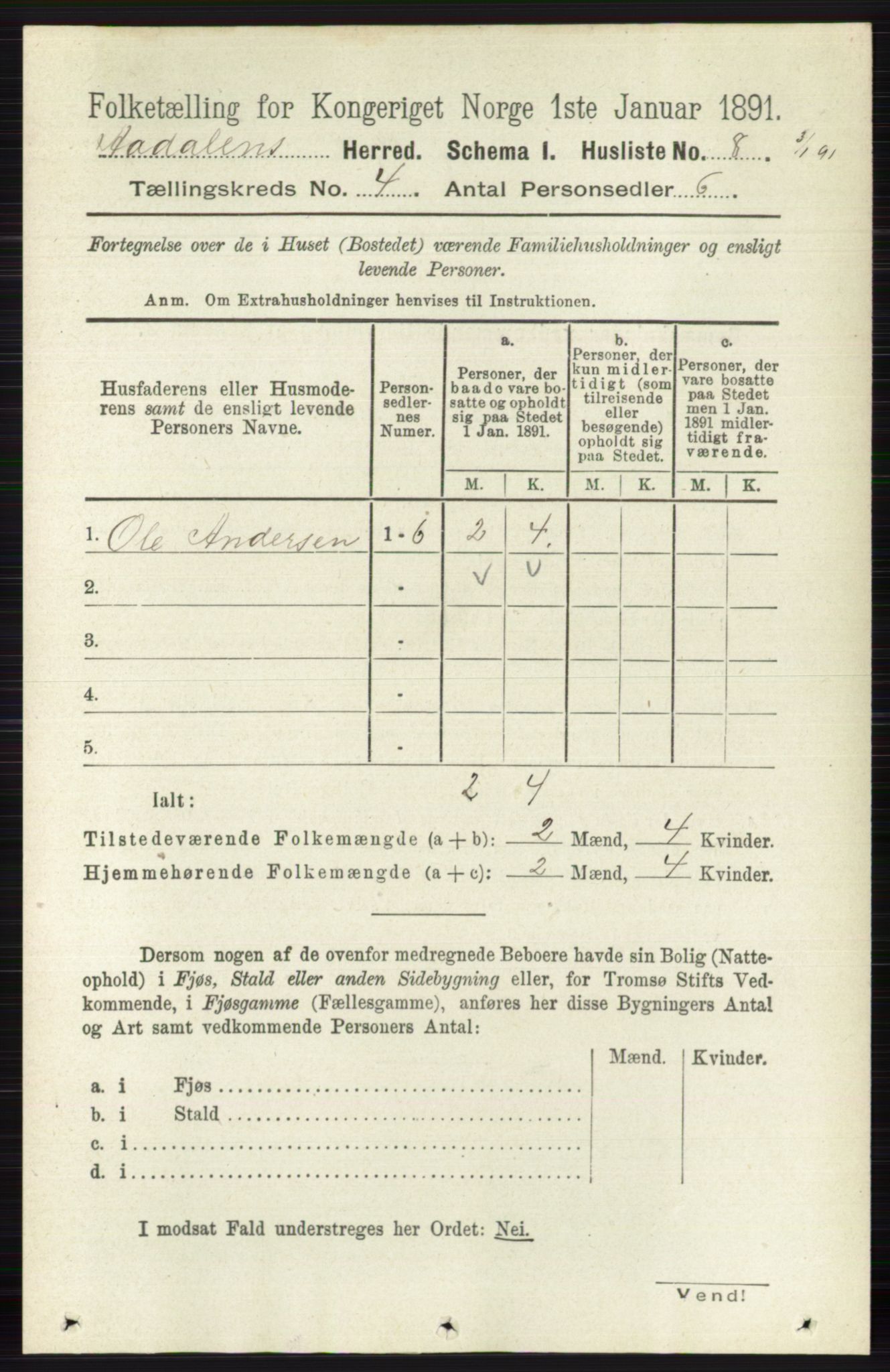 RA, 1891 census for 0614 Ådal, 1891, p. 1458