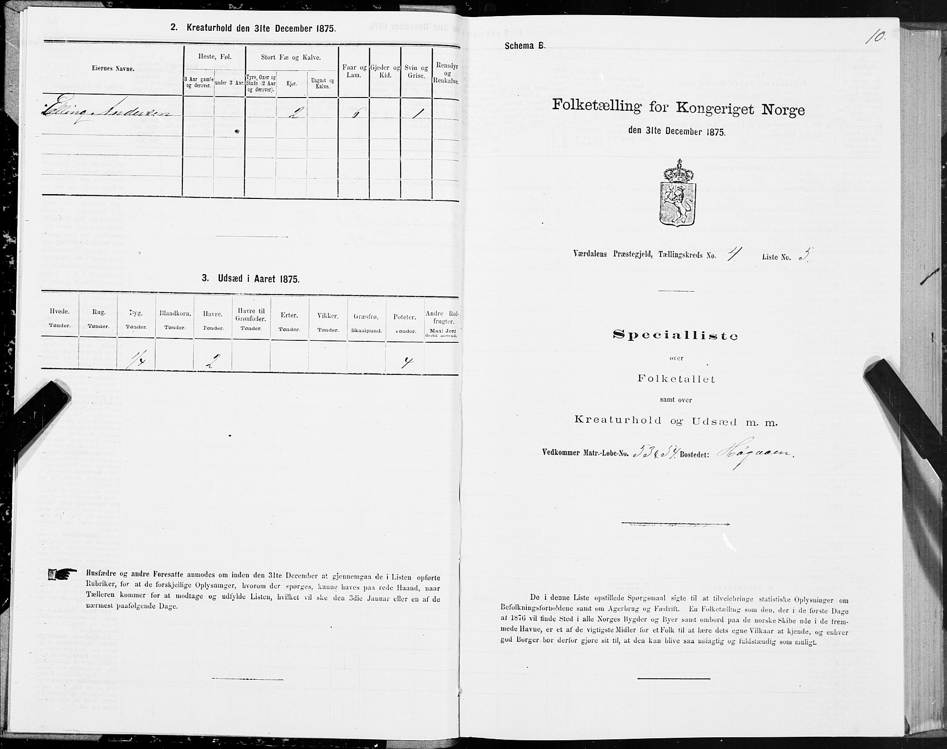 SAT, 1875 census for 1721P Verdal, 1875, p. 3010