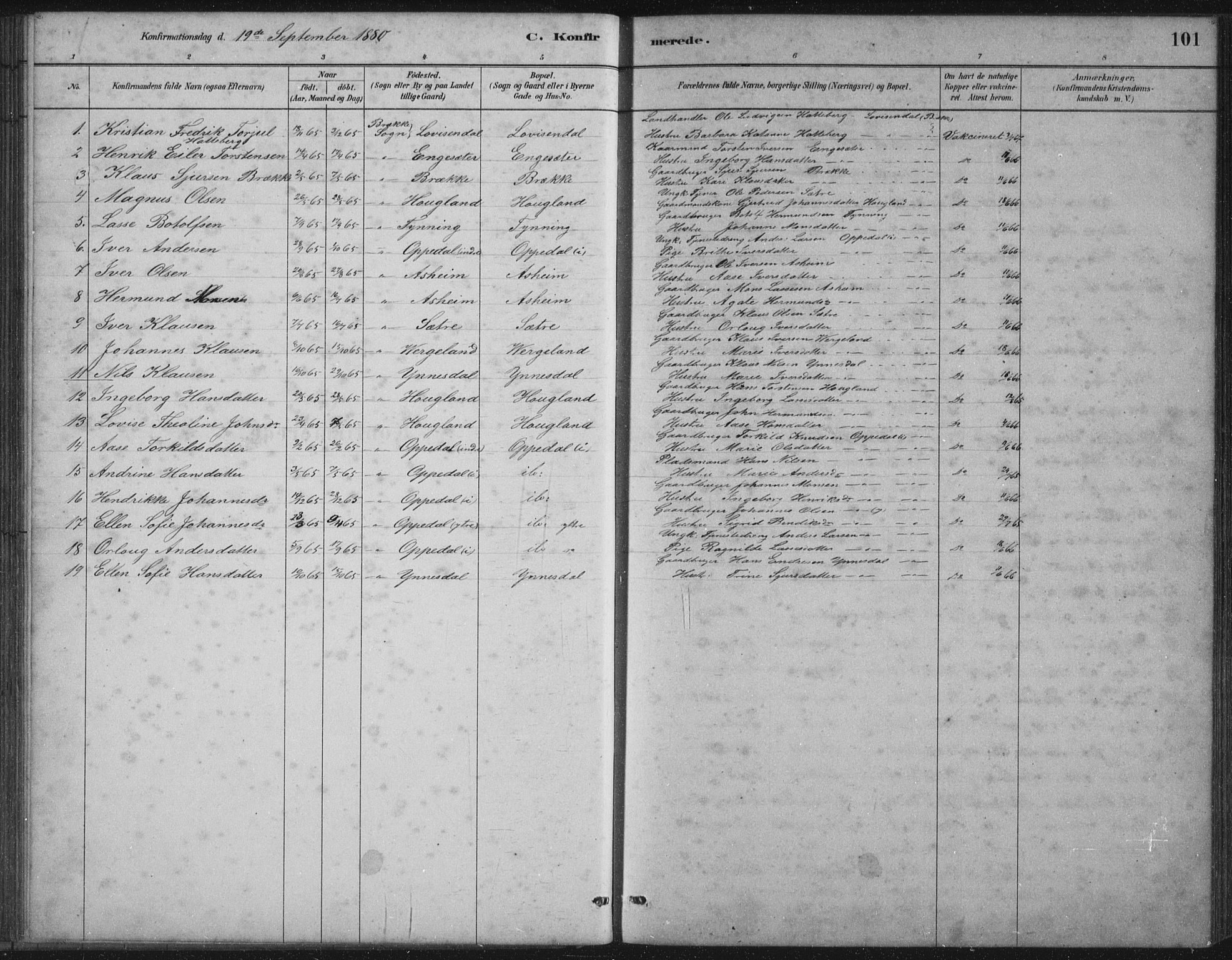Gulen sokneprestembete, AV/SAB-A-80201/H/Hab/Habc/L0002: Parish register (copy) no. C 2, 1880-1938, p. 101
