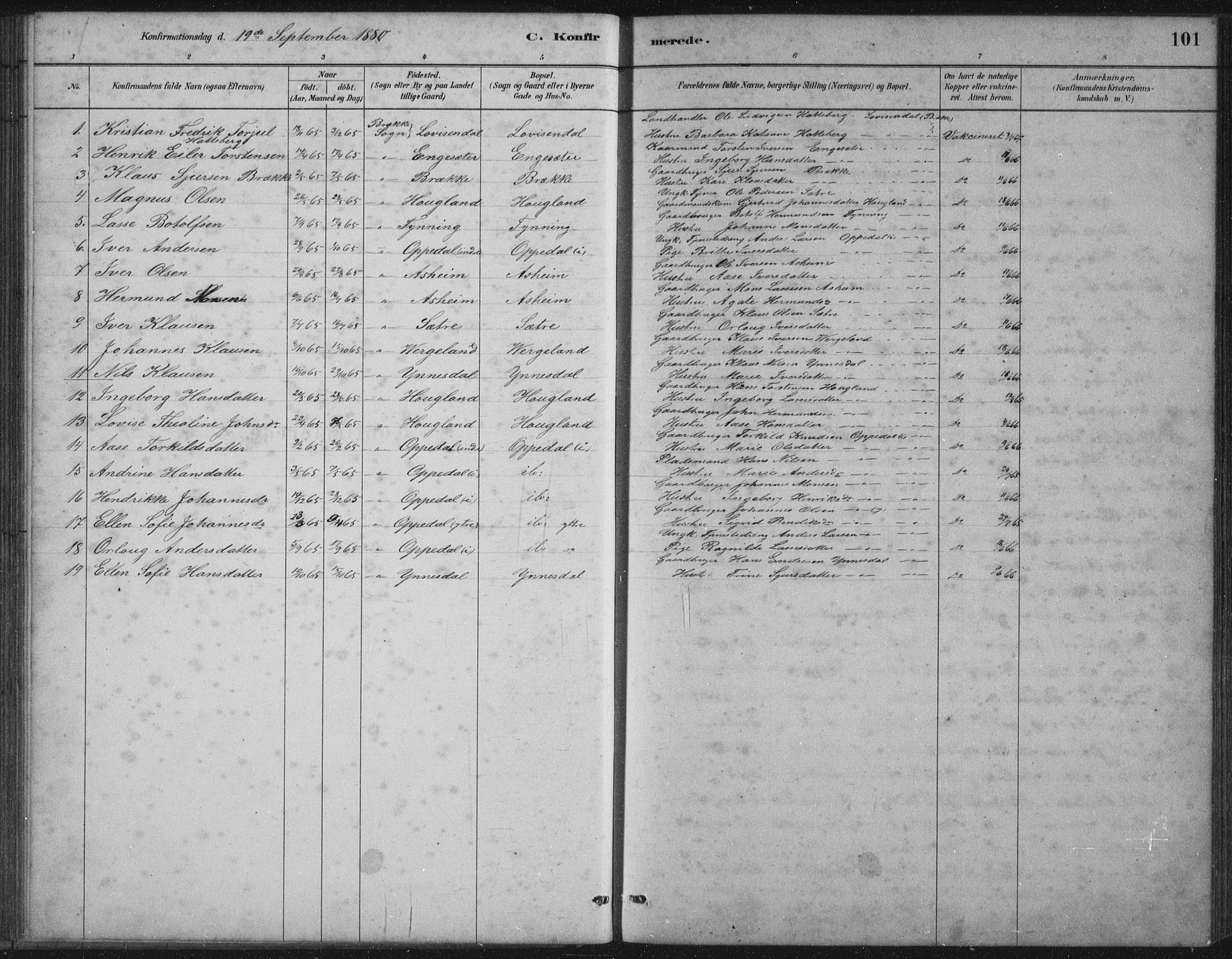 Gulen sokneprestembete, SAB/A-80201/H/Hab/Habc/L0002: Parish register (copy) no. C 2, 1880-1938, p. 101