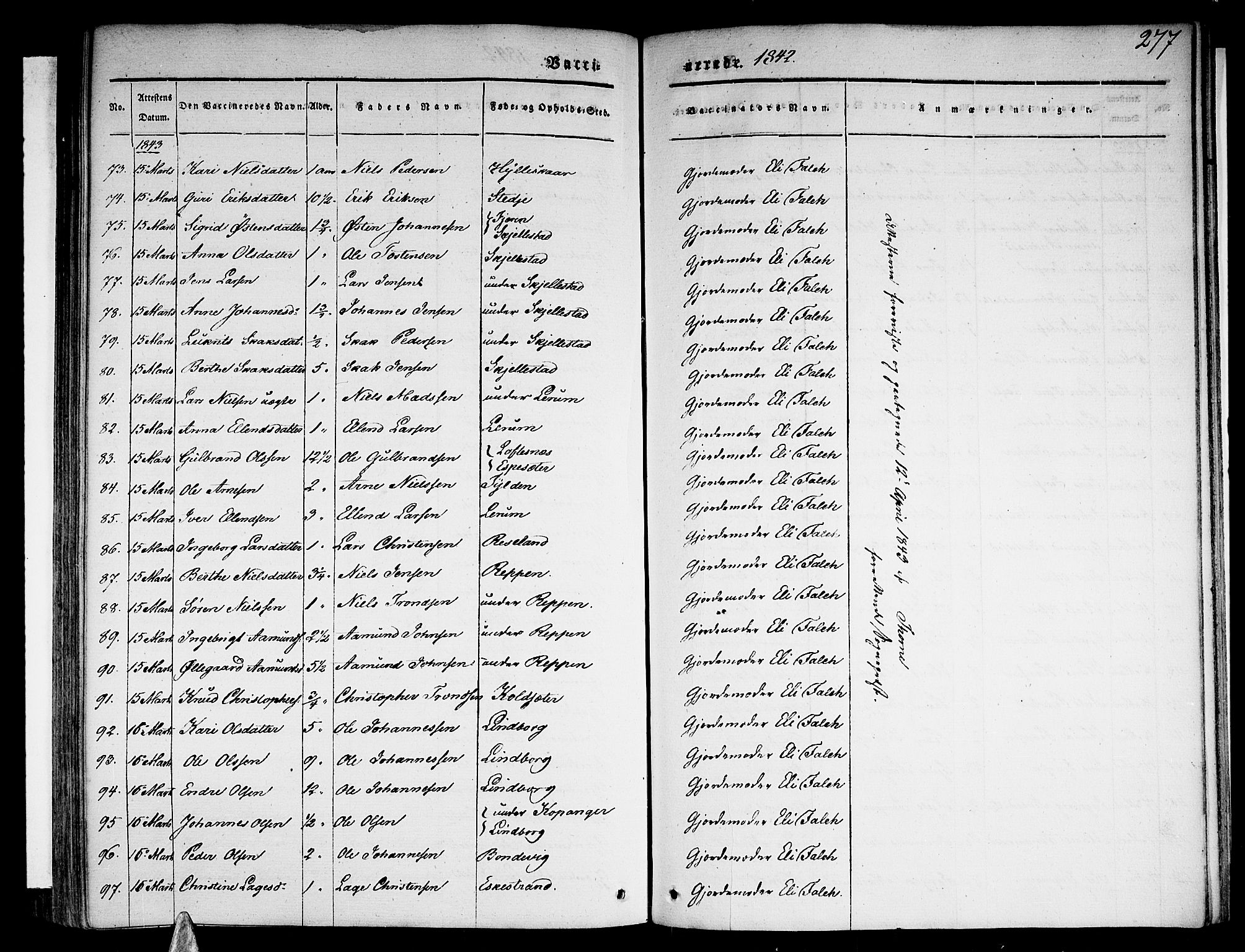 Sogndal sokneprestembete, AV/SAB-A-81301/H/Haa/Haaa/L0011: Parish register (official) no. A 11, 1839-1847, p. 277