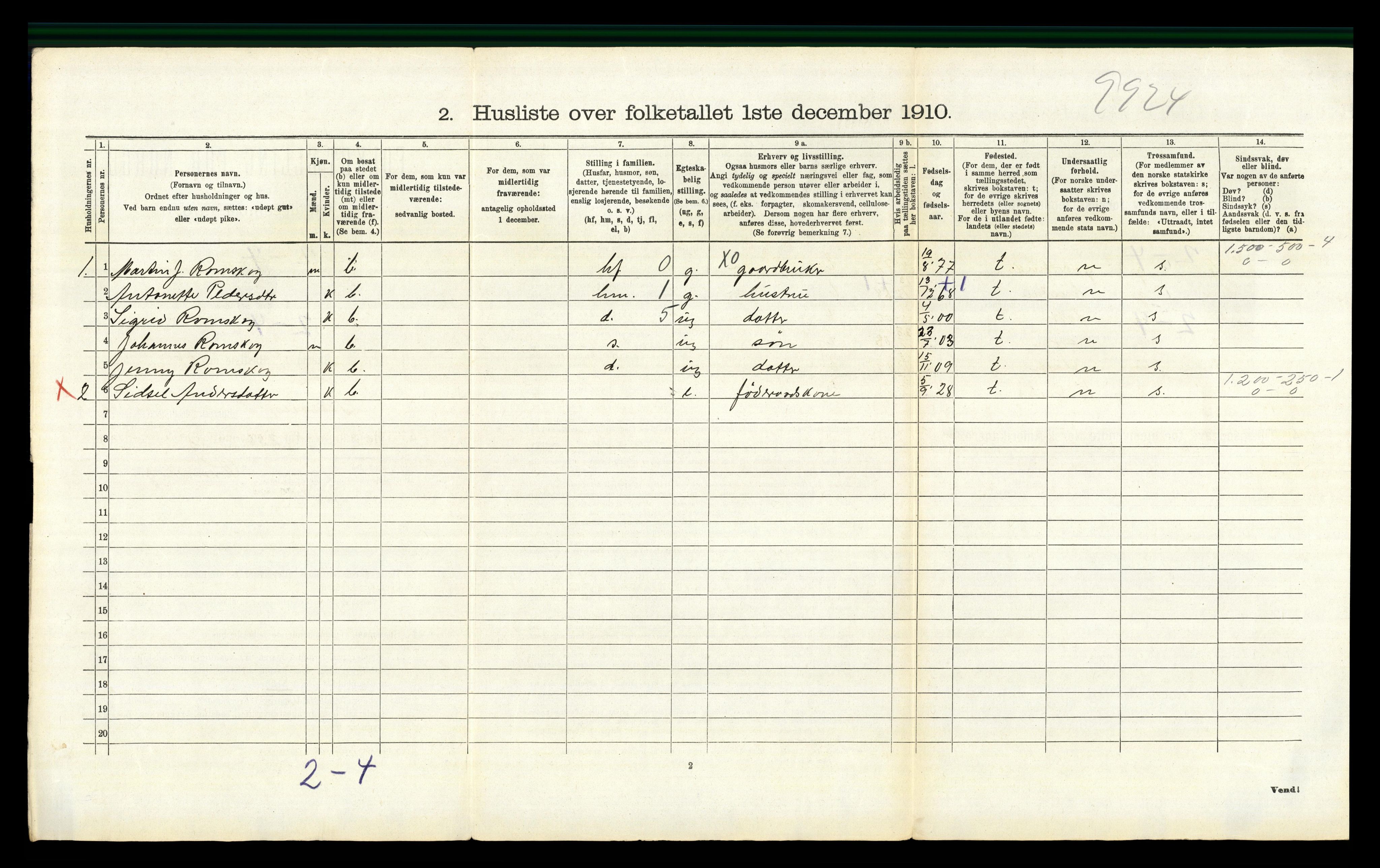 RA, 1910 census for Furnes, 1910, p. 1287