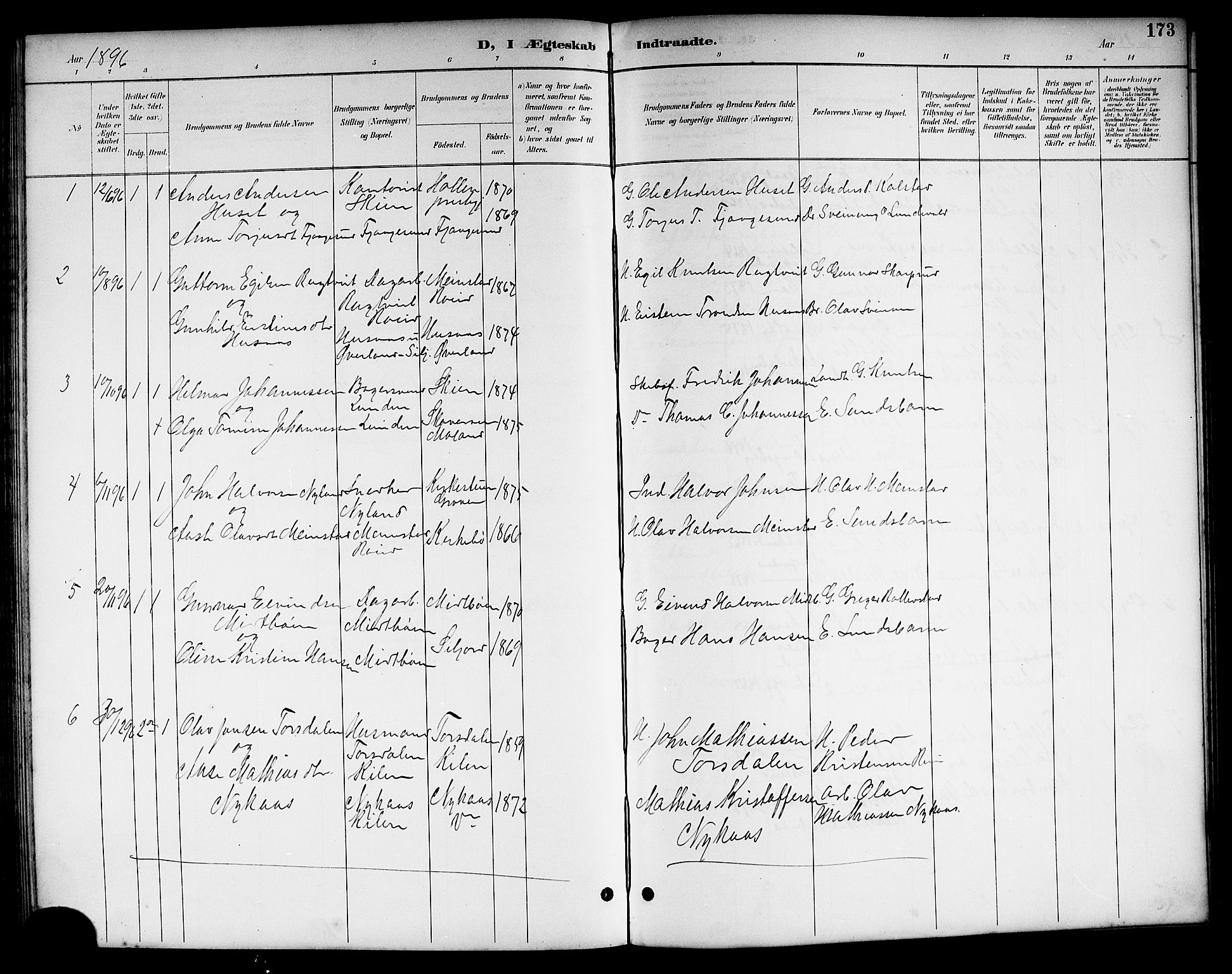Kviteseid kirkebøker, SAKO/A-276/G/Ga/L0002: Parish register (copy) no. I 2, 1893-1918, p. 173