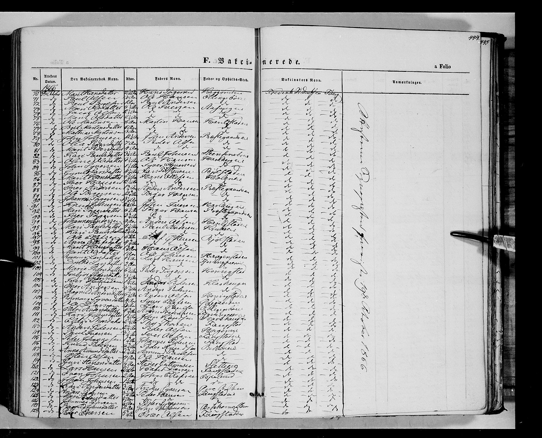 Vågå prestekontor, SAH/PREST-076/H/Ha/Haa/L0006: Parish register (official) no. 6 /1, 1856-1872, p. 444