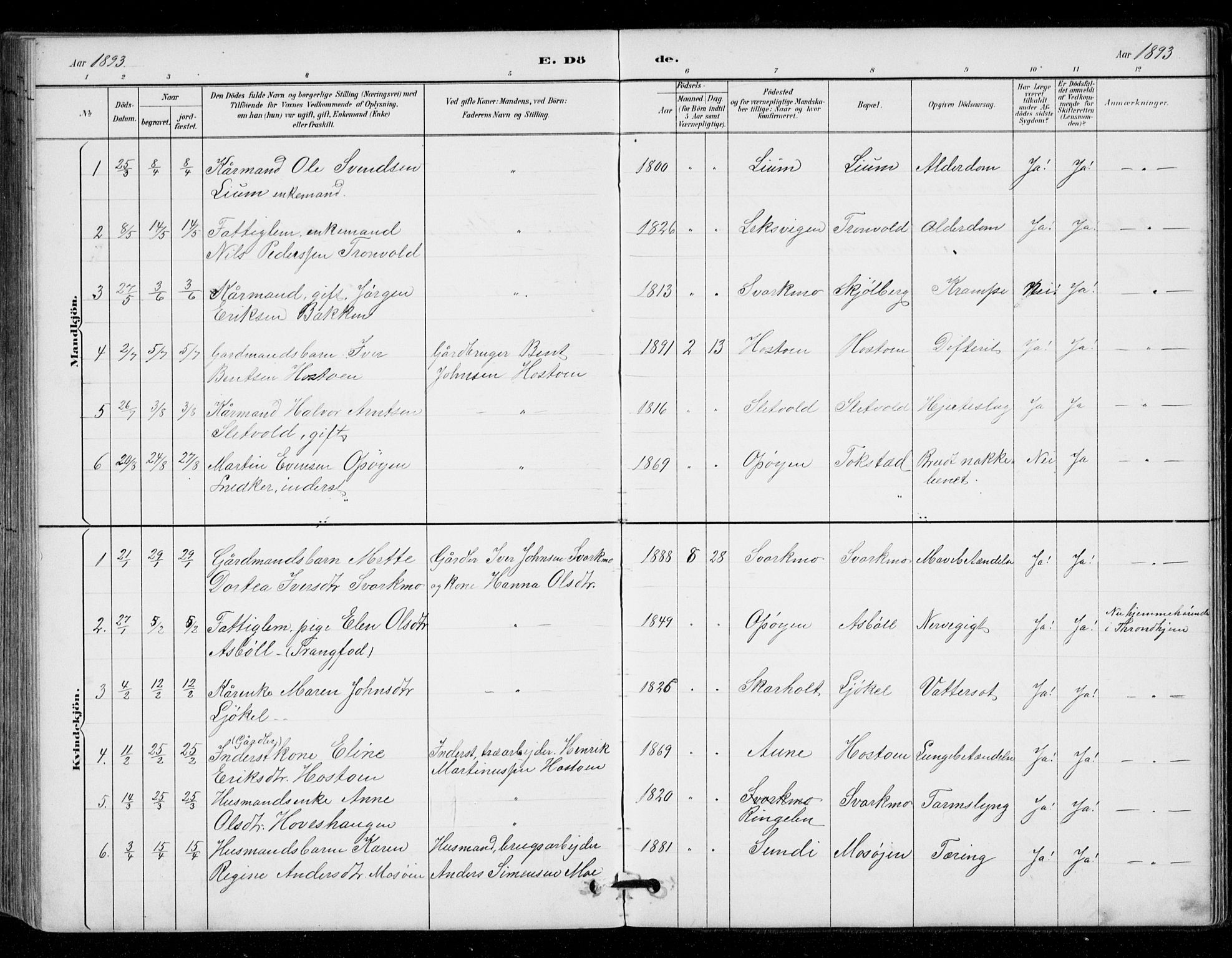 Ministerialprotokoller, klokkerbøker og fødselsregistre - Sør-Trøndelag, AV/SAT-A-1456/671/L0841: Parish register (official) no. 671A03, 1893-1915