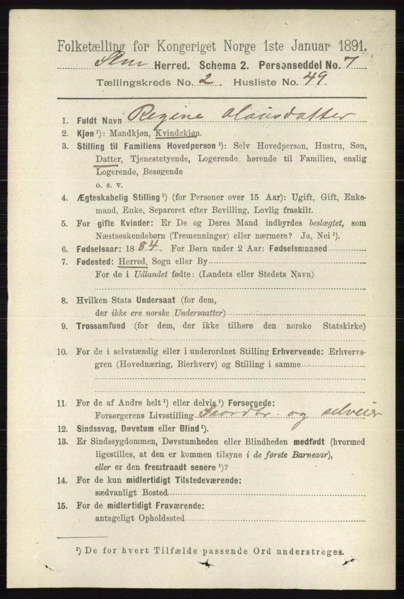 RA, 1891 census for 0721 Sem, 1891, p. 933