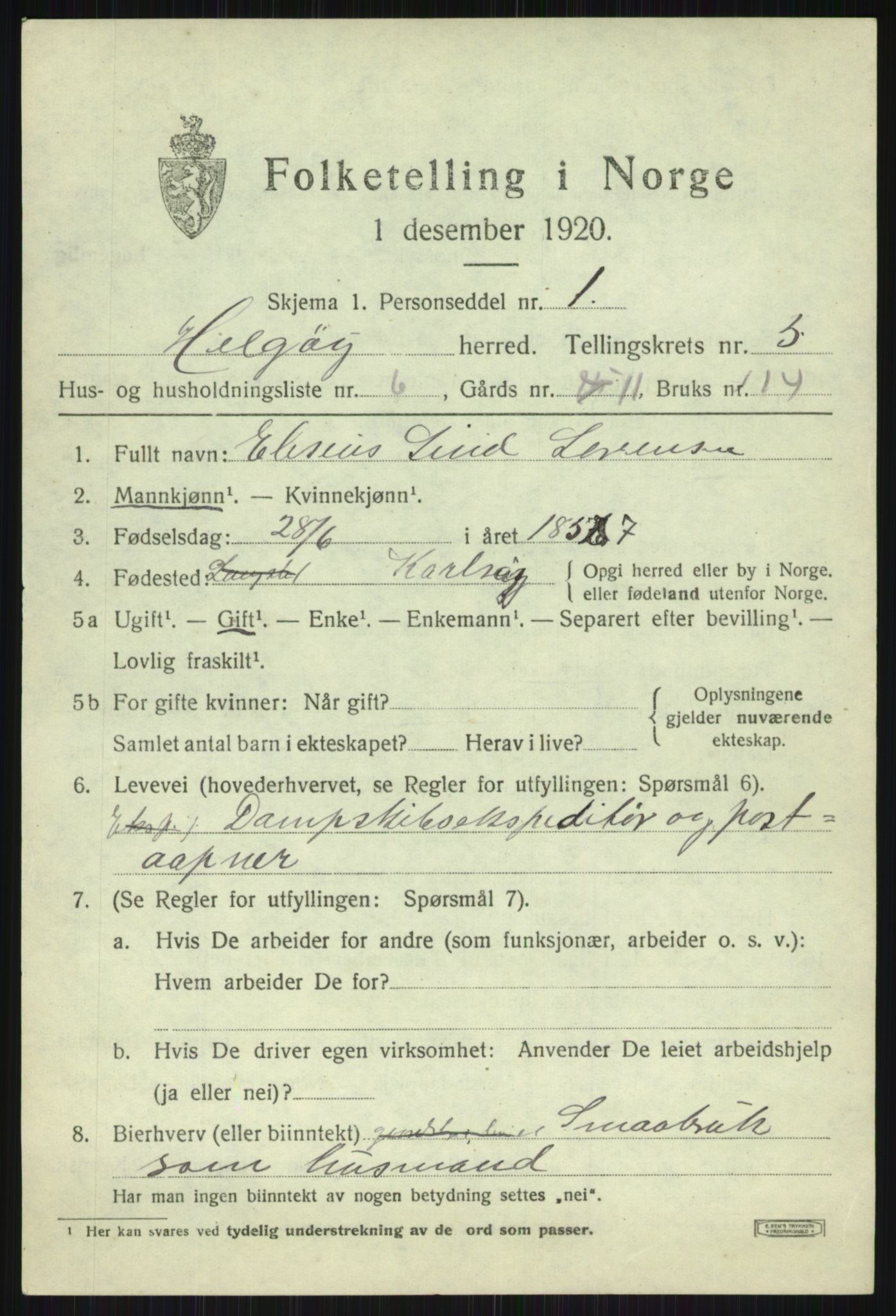 SATØ, 1920 census for Helgøy, 1920, p. 2001