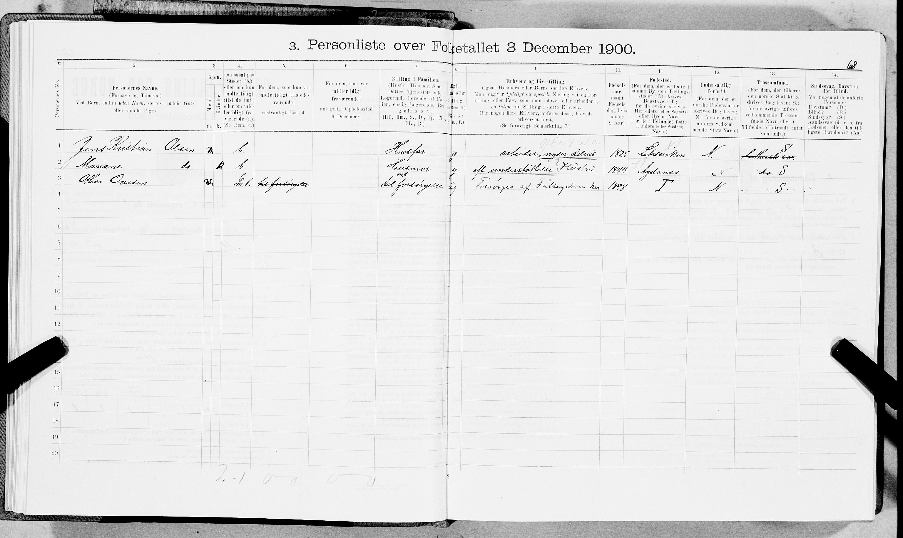 SAT, 1900 census for Trondheim, 1900, p. 7371