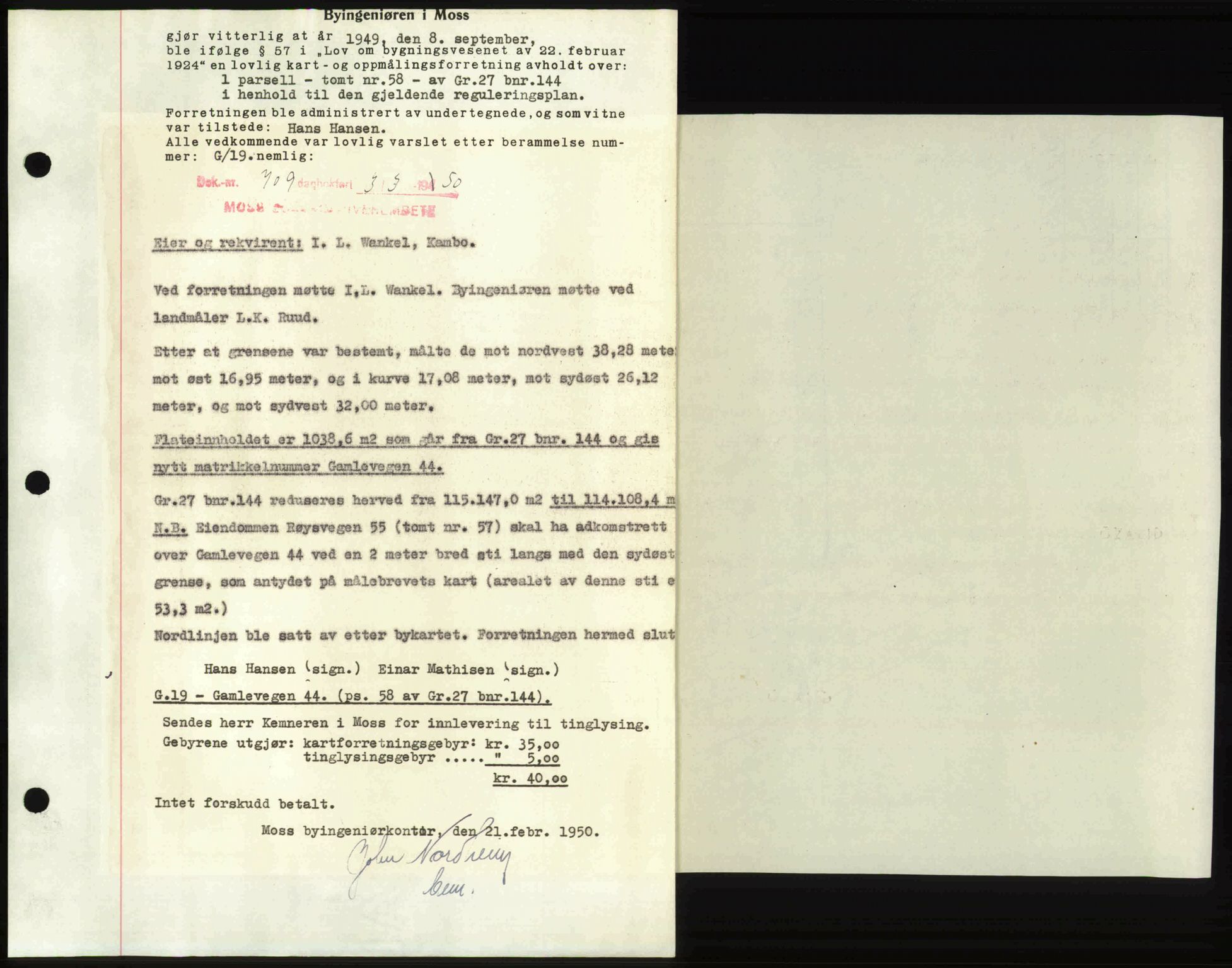 Moss sorenskriveri, SAO/A-10168: Mortgage book no. A25, 1950-1950, Diary no: : 709/1950
