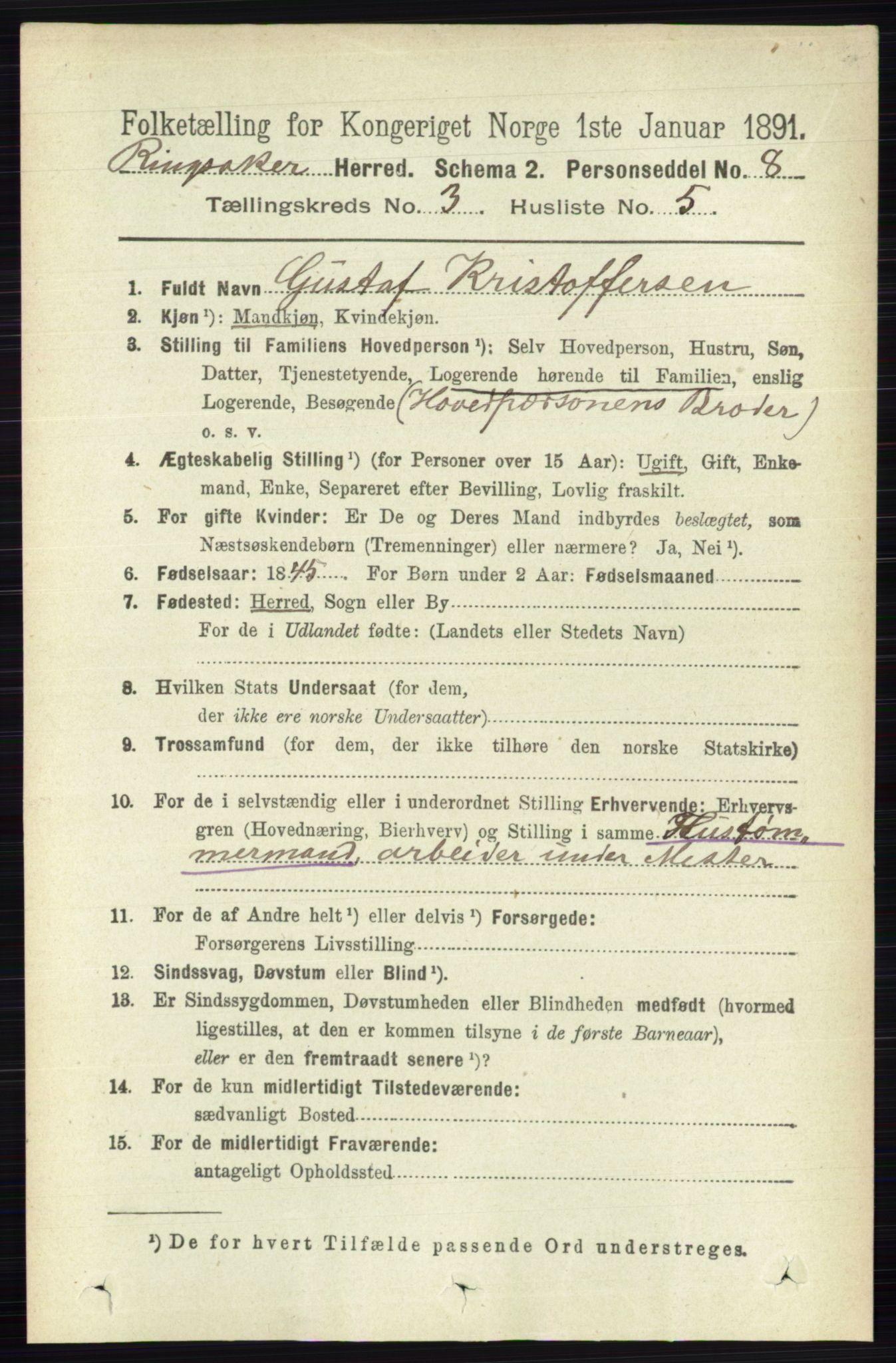 RA, 1891 census for 0412 Ringsaker, 1891, p. 1271