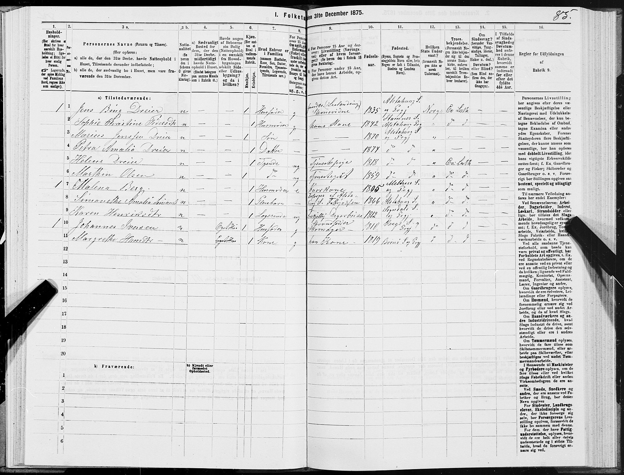 SAT, 1875 census for 1820P Alstahaug, 1875, p. 1085