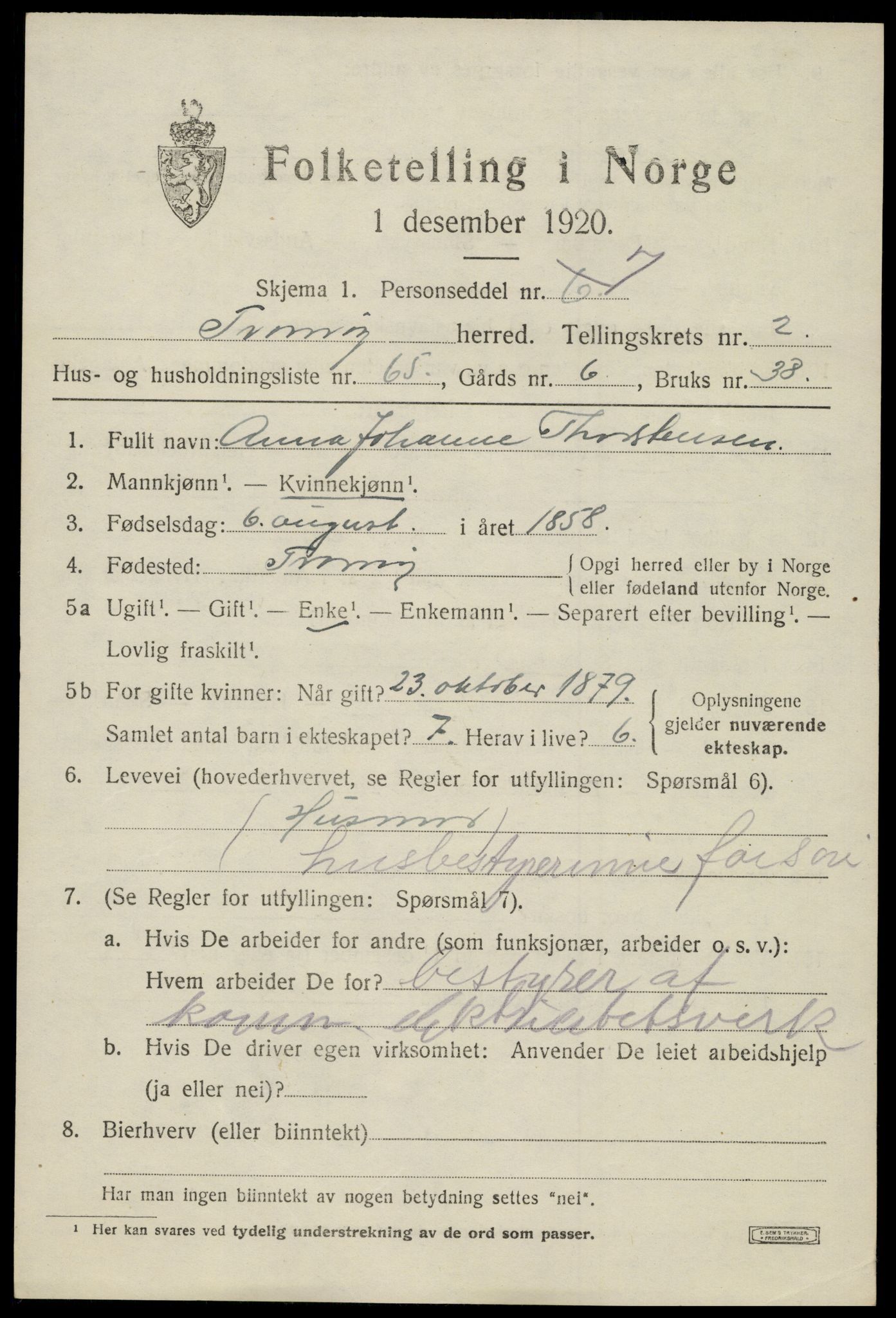 SAK, 1920 census for Tromøy, 1920, p. 1899