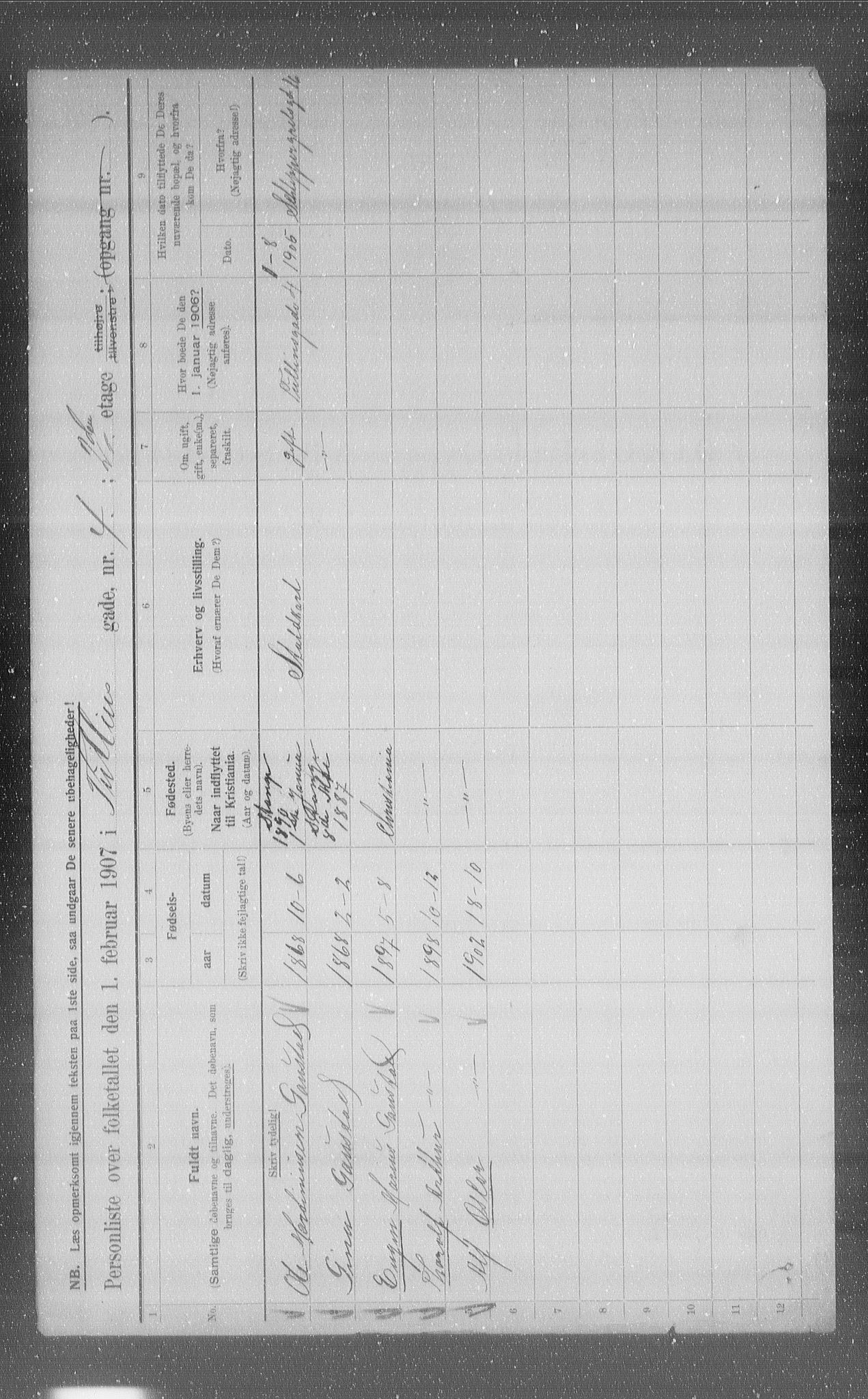 OBA, Municipal Census 1907 for Kristiania, 1907, p. 59714