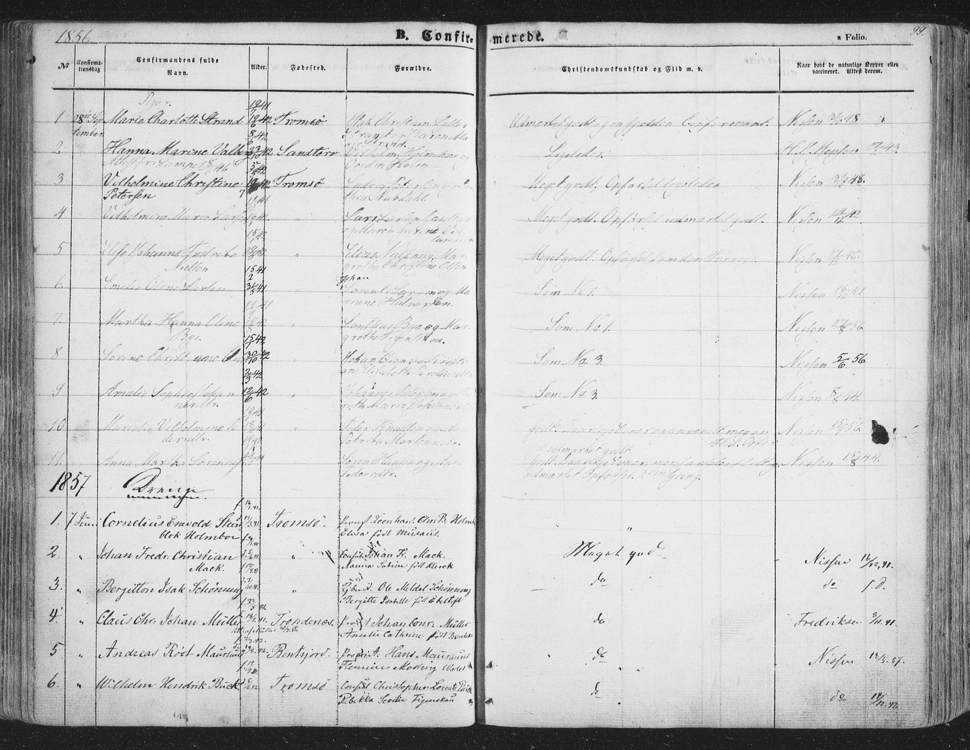 Tromsø sokneprestkontor/stiftsprosti/domprosti, SATØ/S-1343/G/Ga/L0011kirke: Parish register (official) no. 11, 1856-1865, p. 99