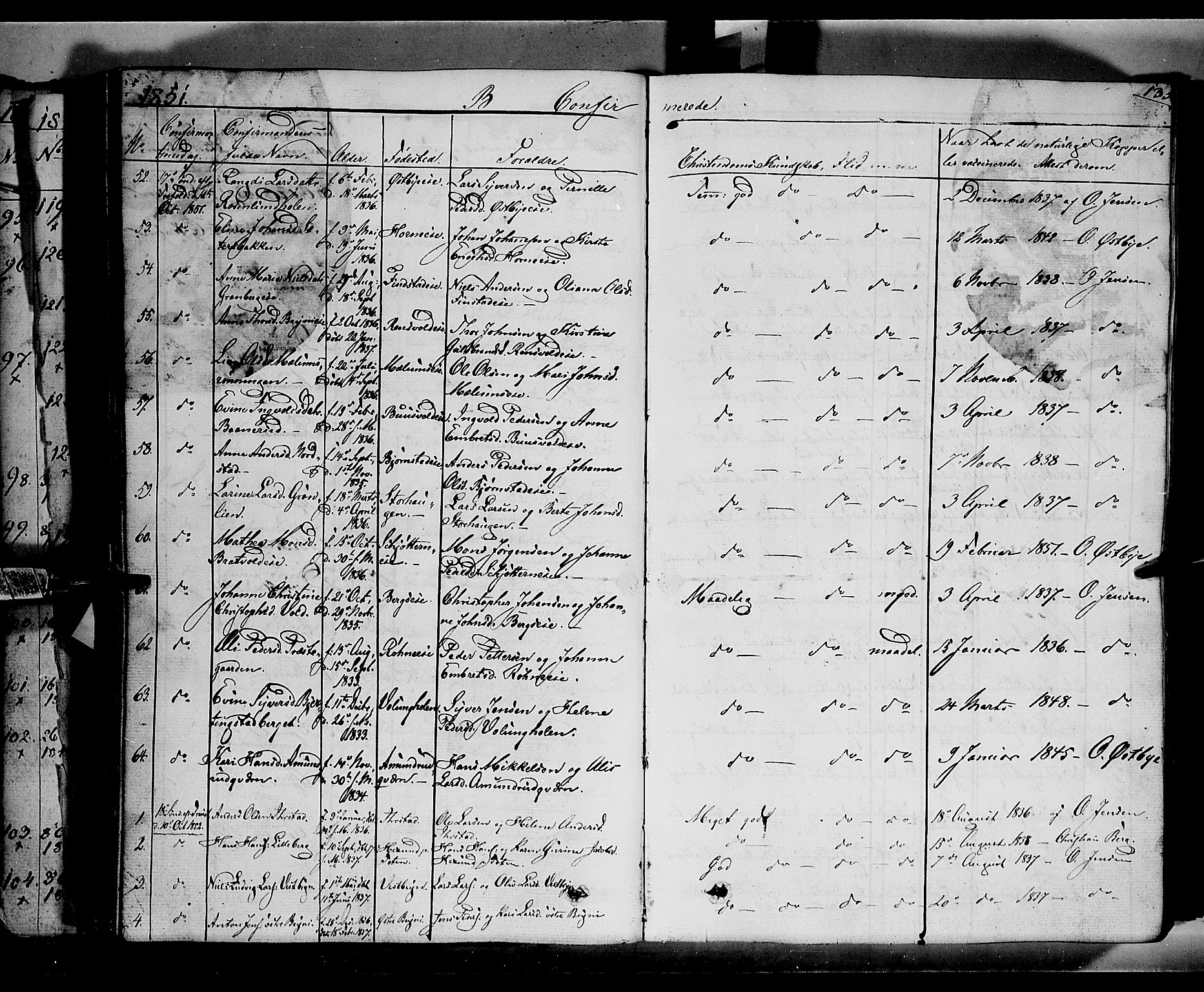 Romedal prestekontor, SAH/PREST-004/K/L0004: Parish register (official) no. 4, 1847-1861, p. 135