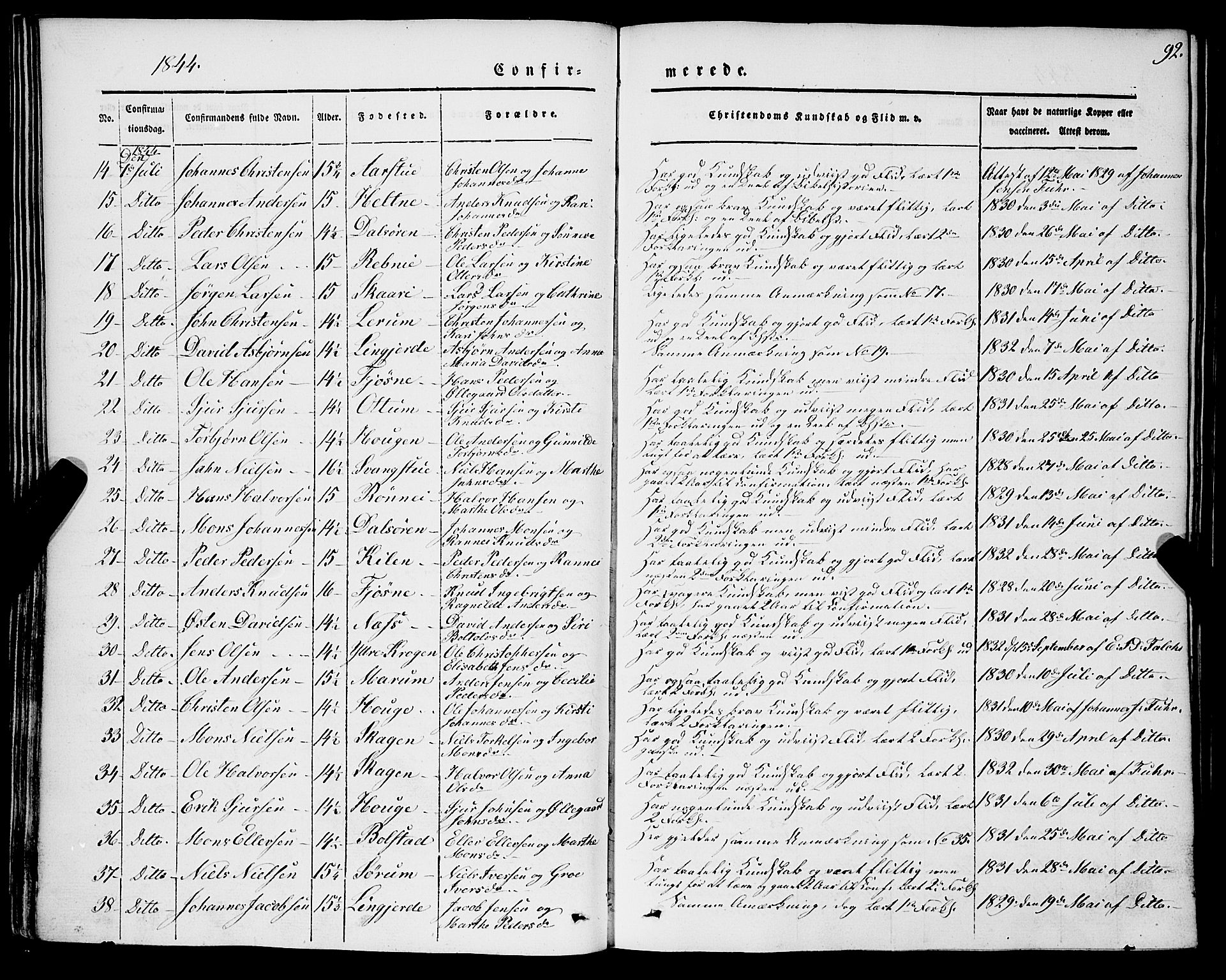 Luster sokneprestembete, SAB/A-81101/H/Haa/Haaa/L0006: Parish register (official) no. A 6, 1840-1848, p. 92