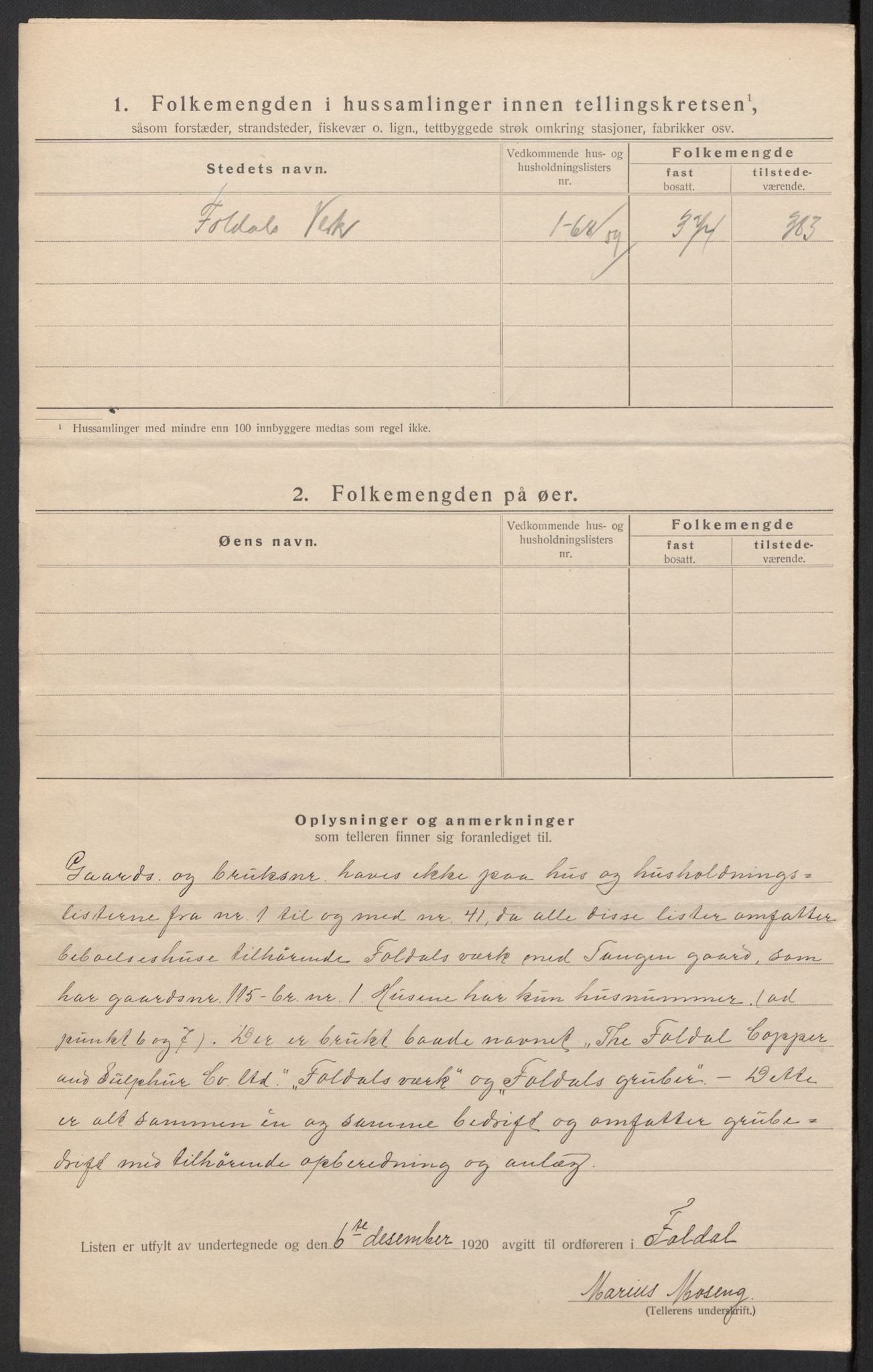 SAH, 1920 census for Folldal, 1920, p. 23