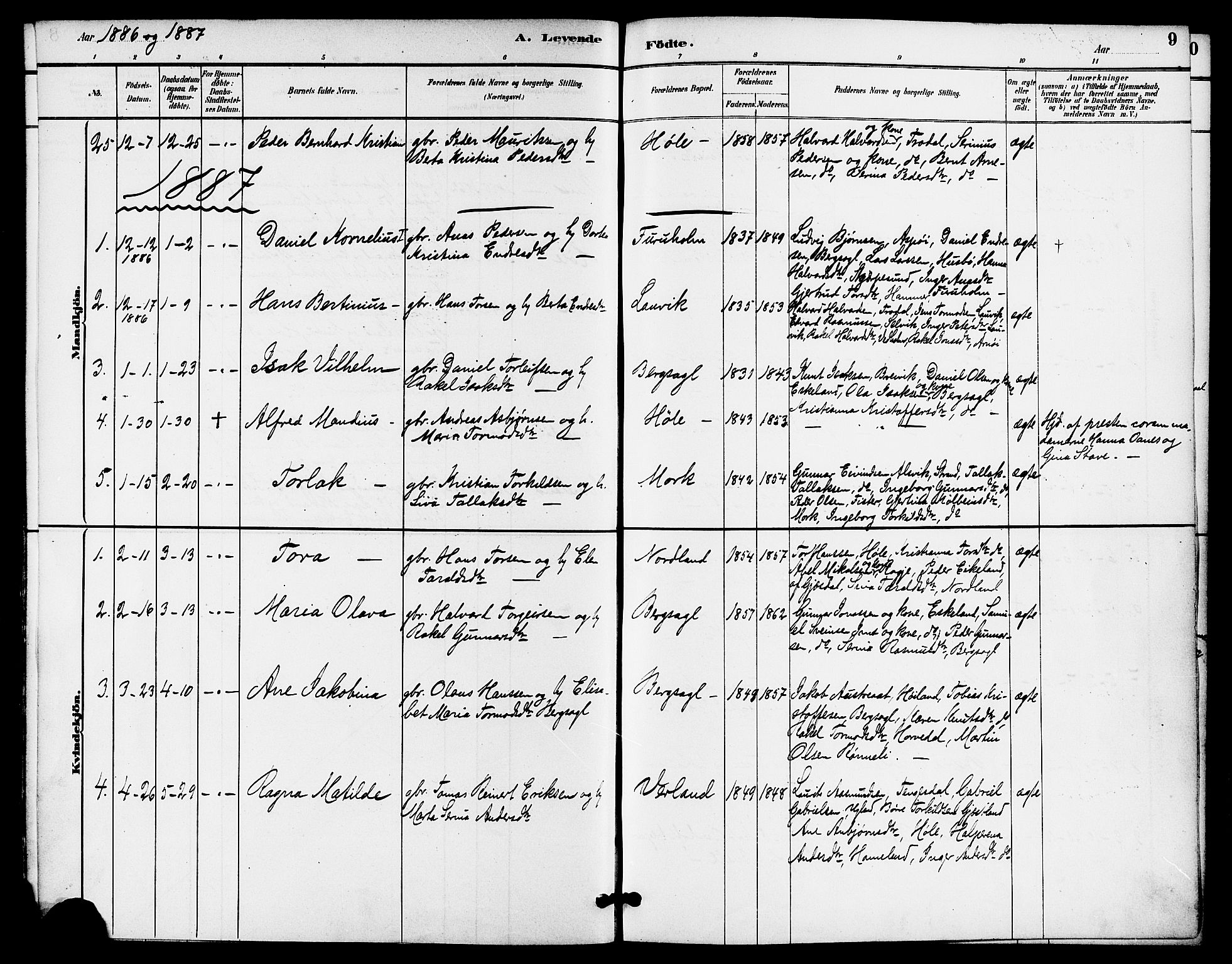 Høgsfjord sokneprestkontor, AV/SAST-A-101624/H/Ha/Haa/L0005: Parish register (official) no. A 5, 1885-1897, p. 9