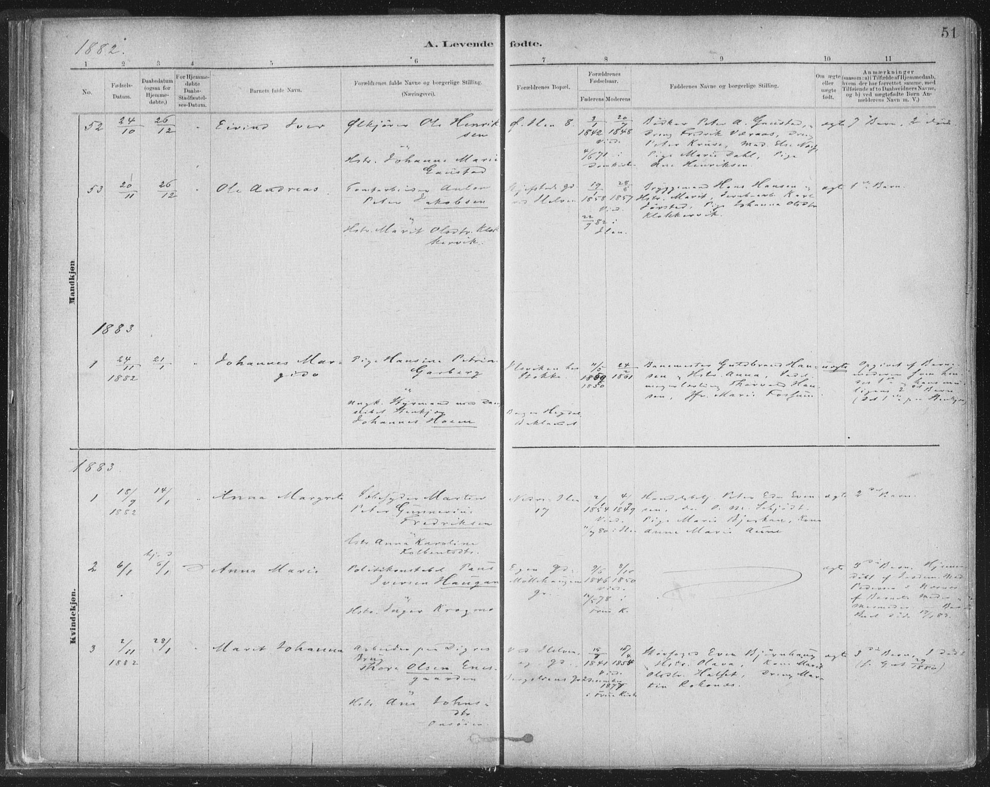 Ministerialprotokoller, klokkerbøker og fødselsregistre - Sør-Trøndelag, SAT/A-1456/603/L0162: Parish register (official) no. 603A01, 1879-1895, p. 51