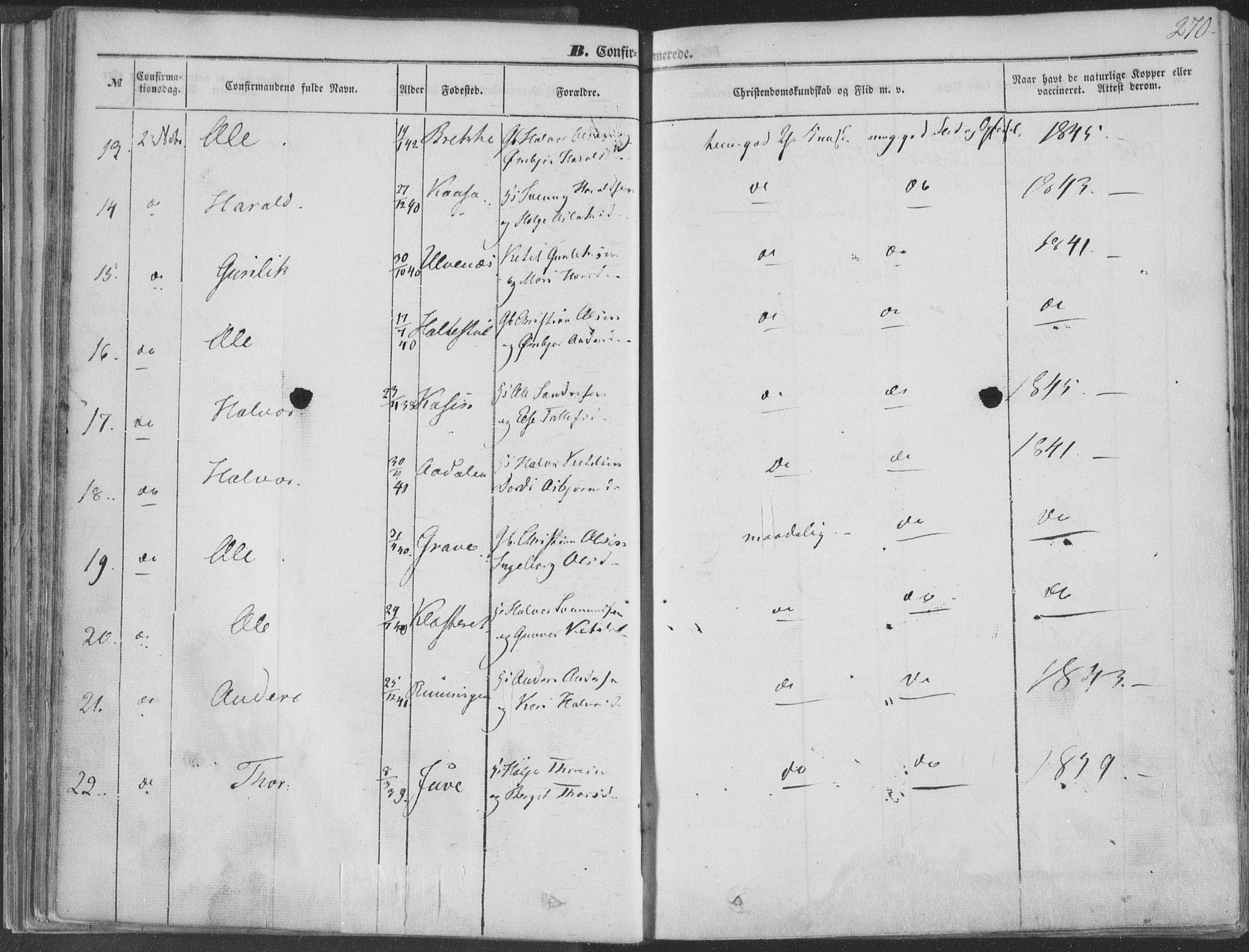 Seljord kirkebøker, AV/SAKO-A-20/F/Fa/L012b: Parish register (official) no. I 12B, 1850-1865, p. 270