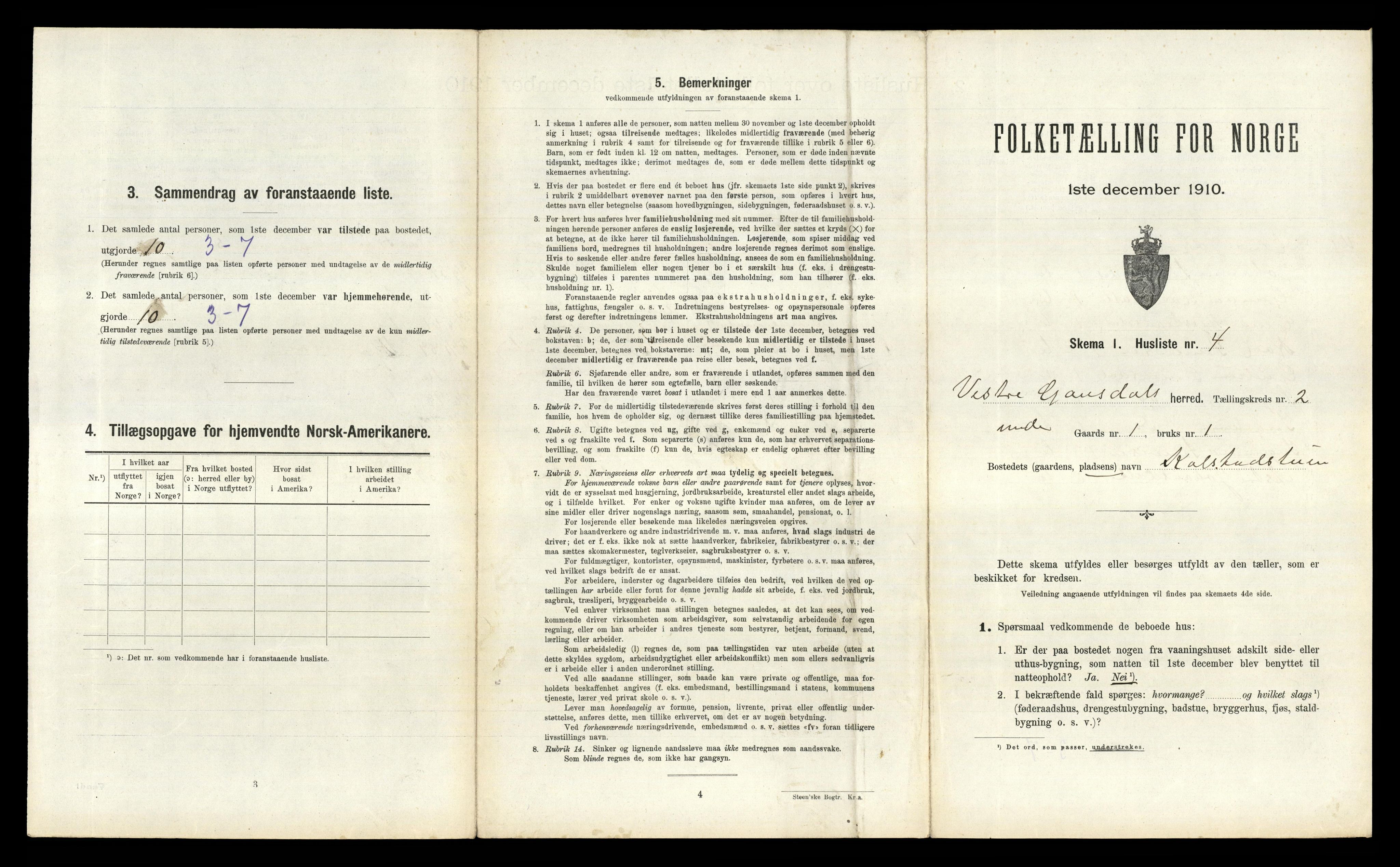 RA, 1910 census for Vestre Gausdal, 1910, p. 201