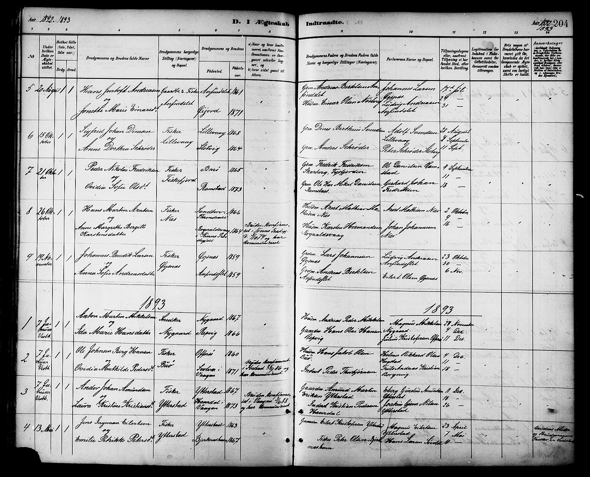 Ministerialprotokoller, klokkerbøker og fødselsregistre - Nordland, AV/SAT-A-1459/872/L1035: Parish register (official) no. 872A10, 1884-1896, p. 204