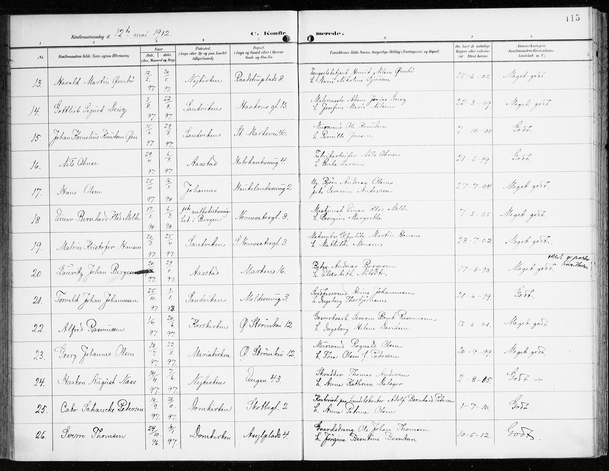 Domkirken sokneprestembete, AV/SAB-A-74801/H/Haa/L0031: Parish register (official) no. C 6, 1898-1915, p. 115