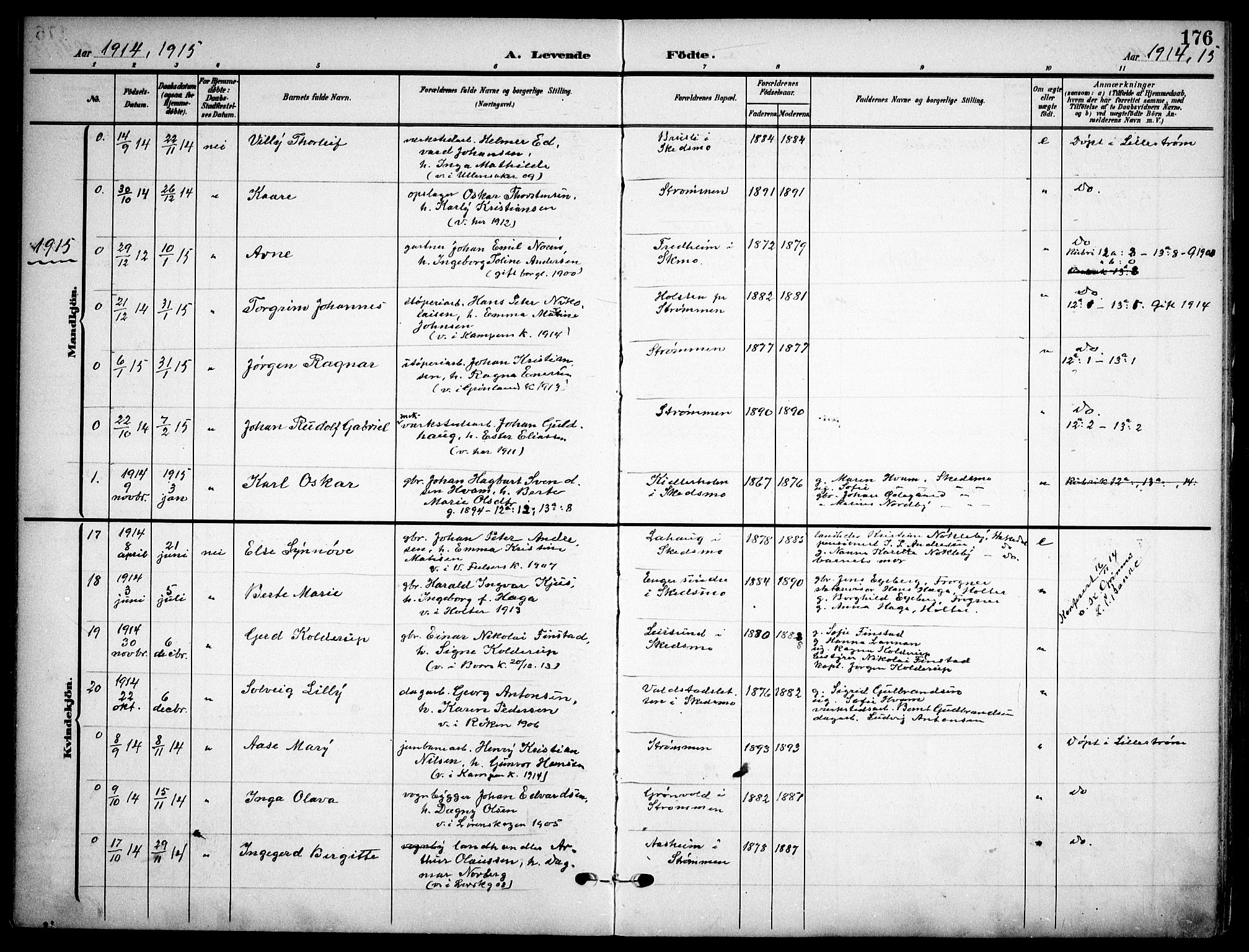 Skedsmo prestekontor Kirkebøker, AV/SAO-A-10033a/F/Fa/L0015: Parish register (official) no. I 15, 1902-1917, p. 176