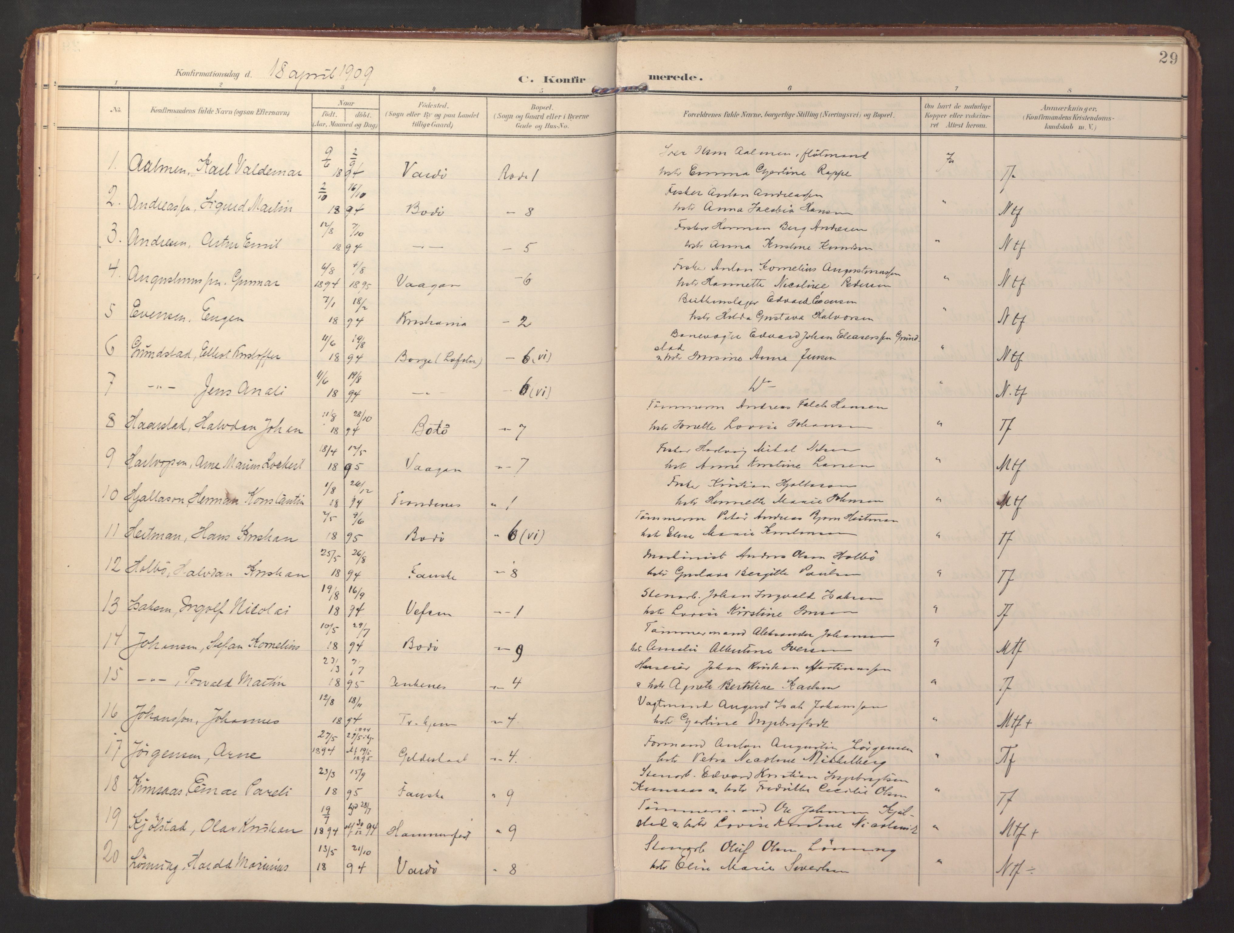 Ministerialprotokoller, klokkerbøker og fødselsregistre - Nordland, AV/SAT-A-1459/871/L0998: Parish register (official) no. 871A14, 1902-1921, p. 29