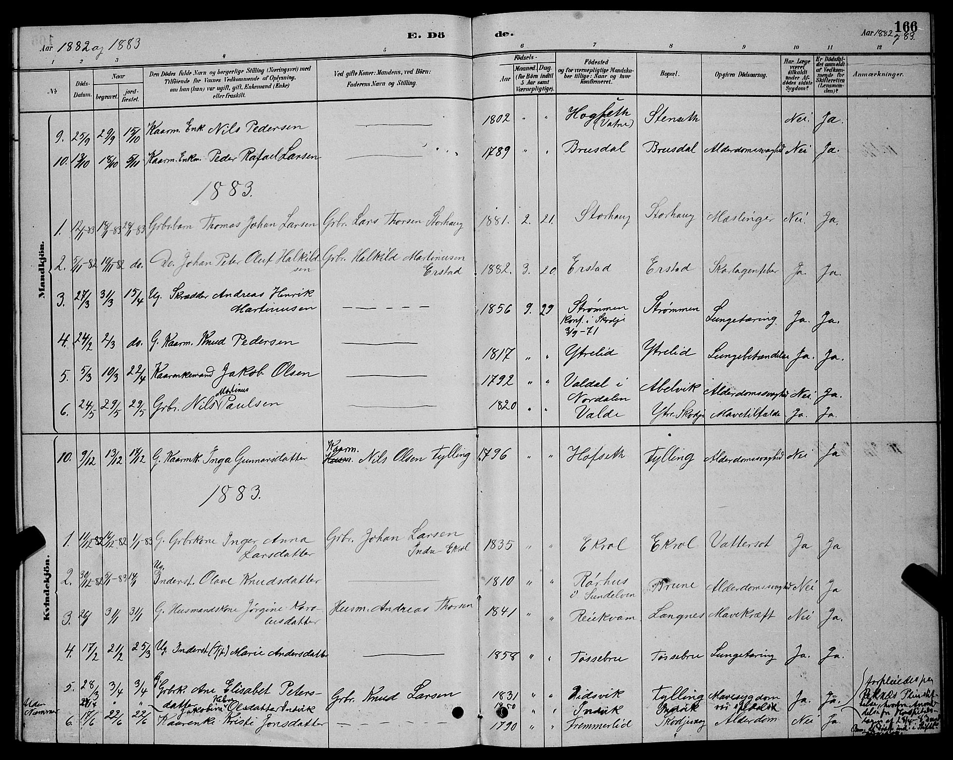 Ministerialprotokoller, klokkerbøker og fødselsregistre - Møre og Romsdal, AV/SAT-A-1454/524/L0365: Parish register (copy) no. 524C06, 1880-1899, p. 166