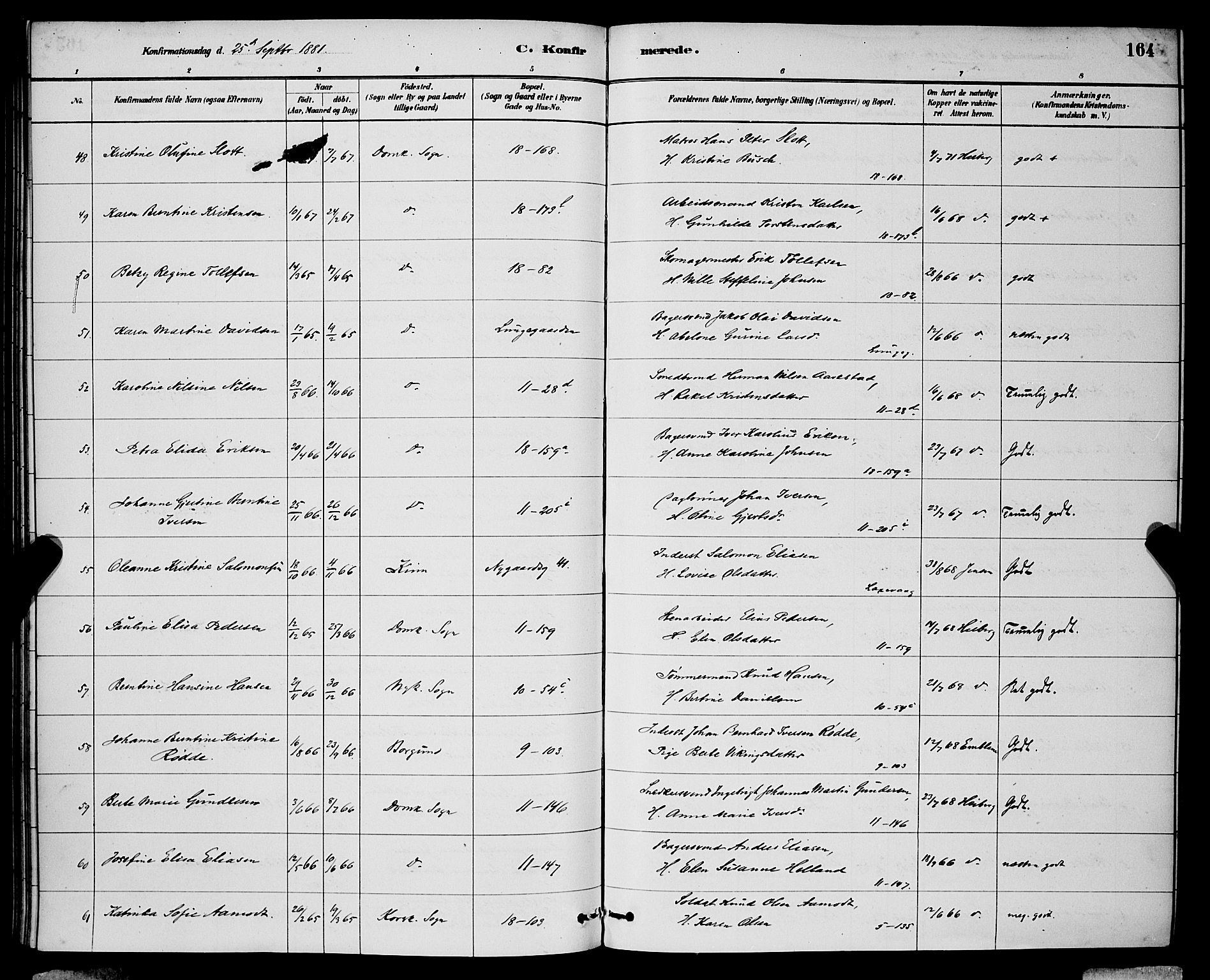 Domkirken sokneprestembete, SAB/A-74801/H/Hab/L0024: Parish register (copy) no. C 4, 1880-1899, p. 164