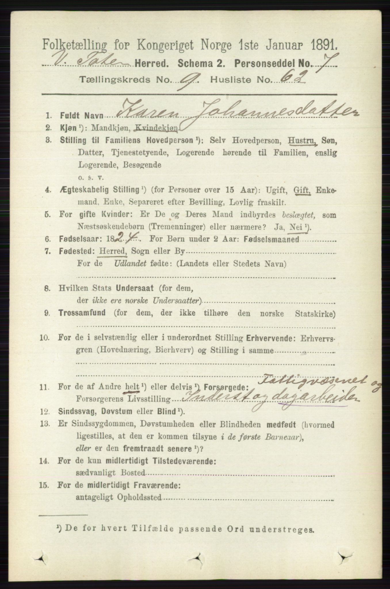 RA, 1891 census for 0529 Vestre Toten, 1891, p. 5945