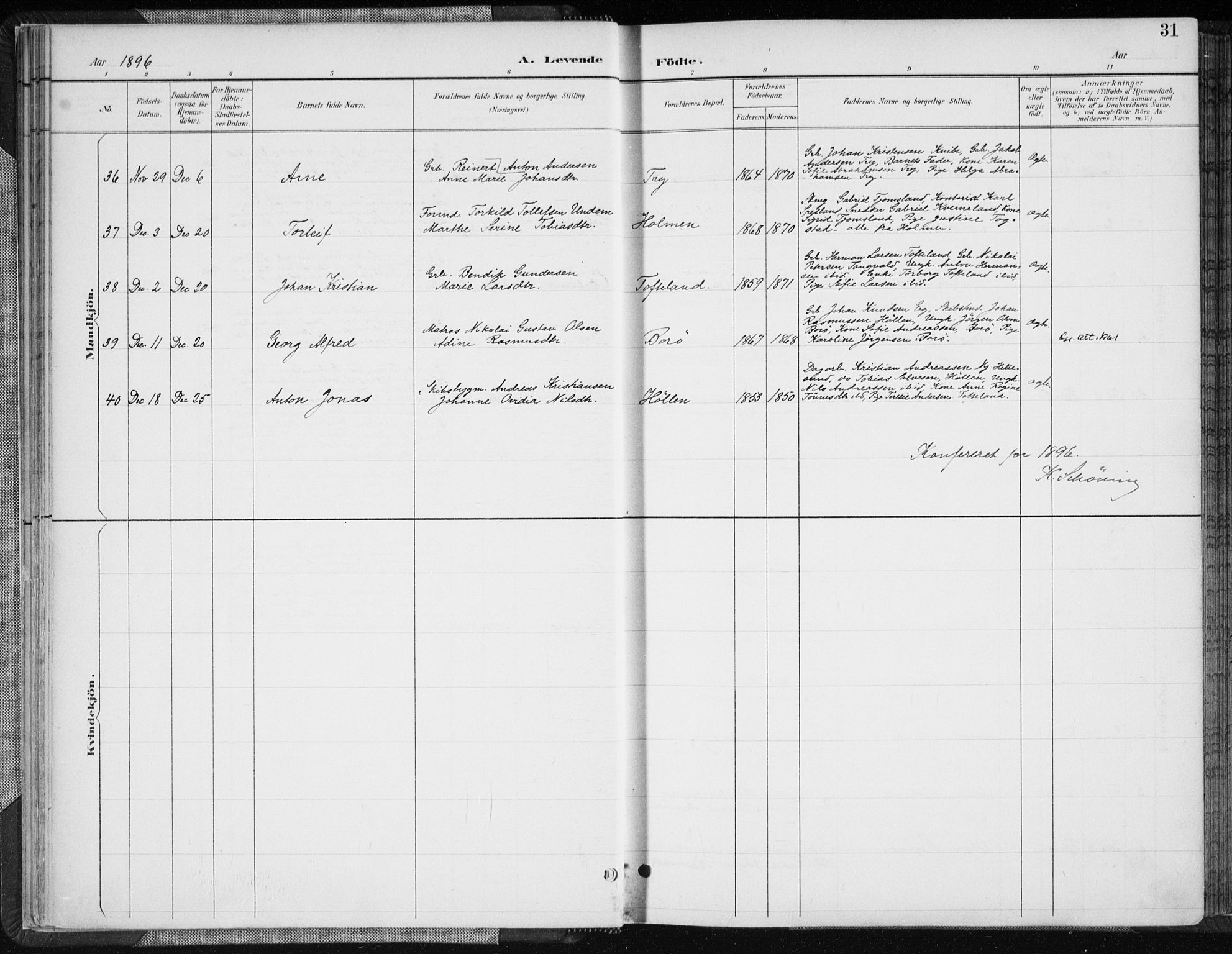 Søgne sokneprestkontor, SAK/1111-0037/F/Fa/Fab/L0013: Parish register (official) no. A 13, 1892-1911, p. 31
