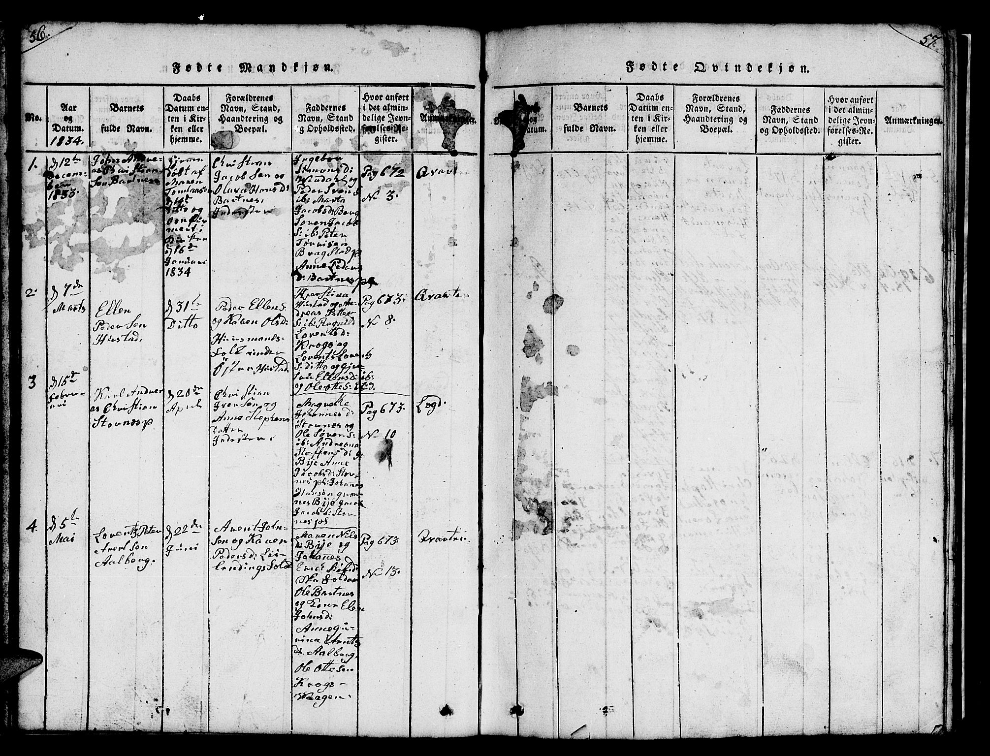 Ministerialprotokoller, klokkerbøker og fødselsregistre - Nord-Trøndelag, AV/SAT-A-1458/732/L0317: Parish register (copy) no. 732C01, 1816-1881, p. 56-57