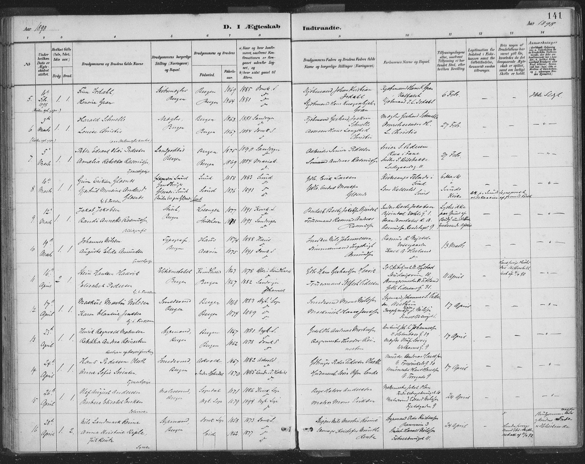 Domkirken sokneprestembete, SAB/A-74801/H/Hab/L0032: Parish register (copy) no. D 4, 1880-1907, p. 141