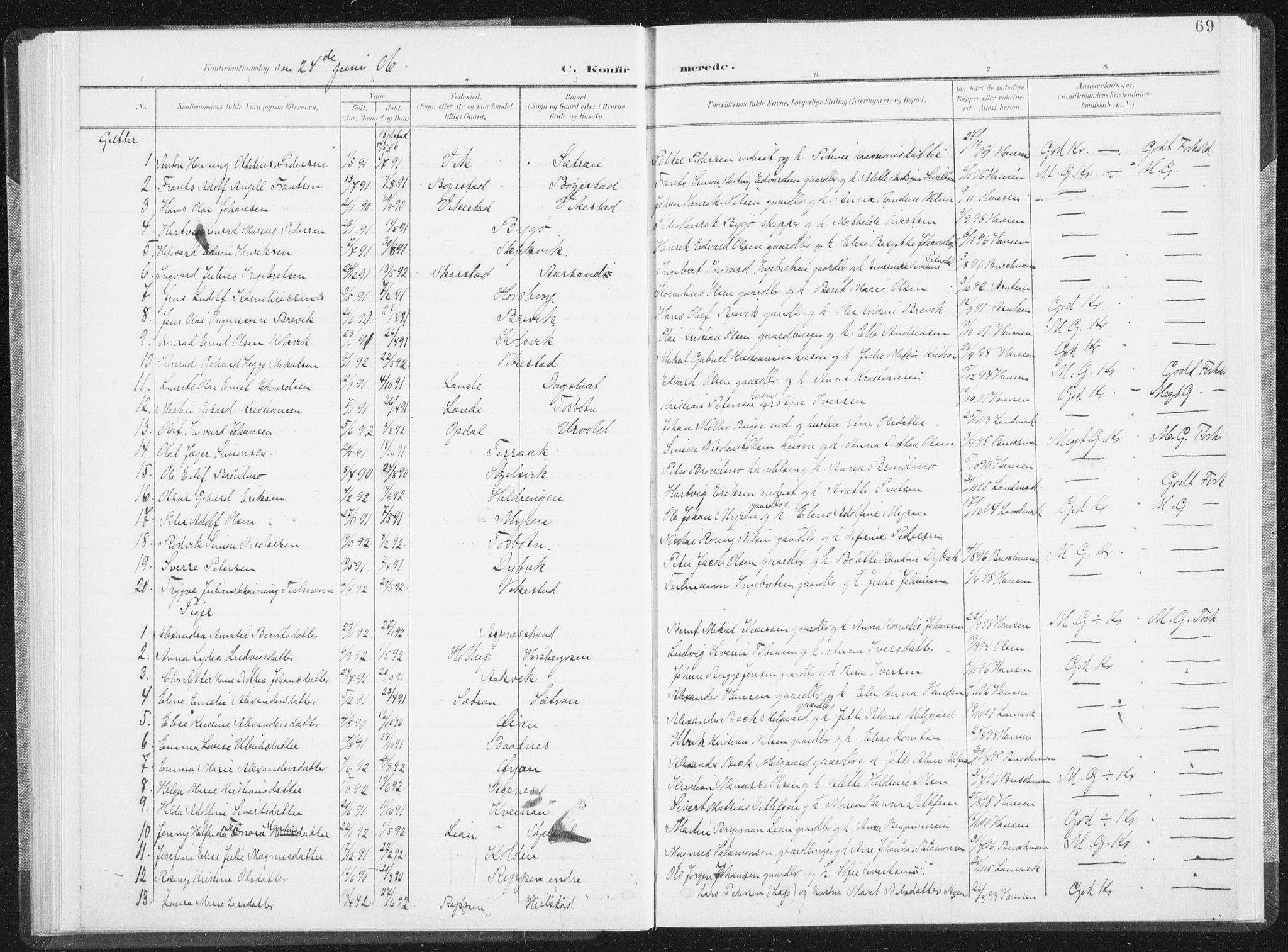 Ministerialprotokoller, klokkerbøker og fødselsregistre - Nordland, AV/SAT-A-1459/810/L0153: Parish register (official) no. 810A12, 1899-1914, p. 69