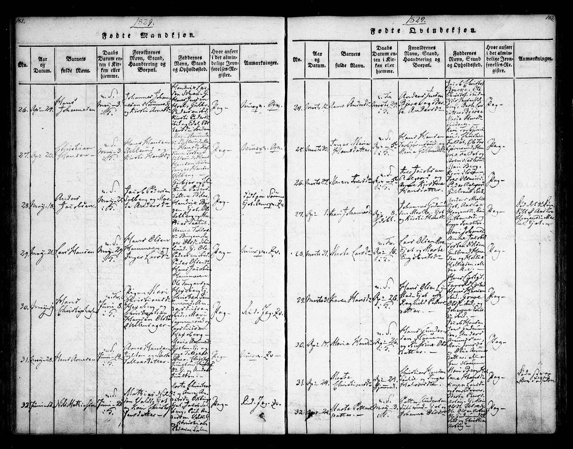 Sørum prestekontor Kirkebøker, AV/SAO-A-10303/F/Fa/L0003: Parish register (official) no. I 3, 1814-1829, p. 181-182